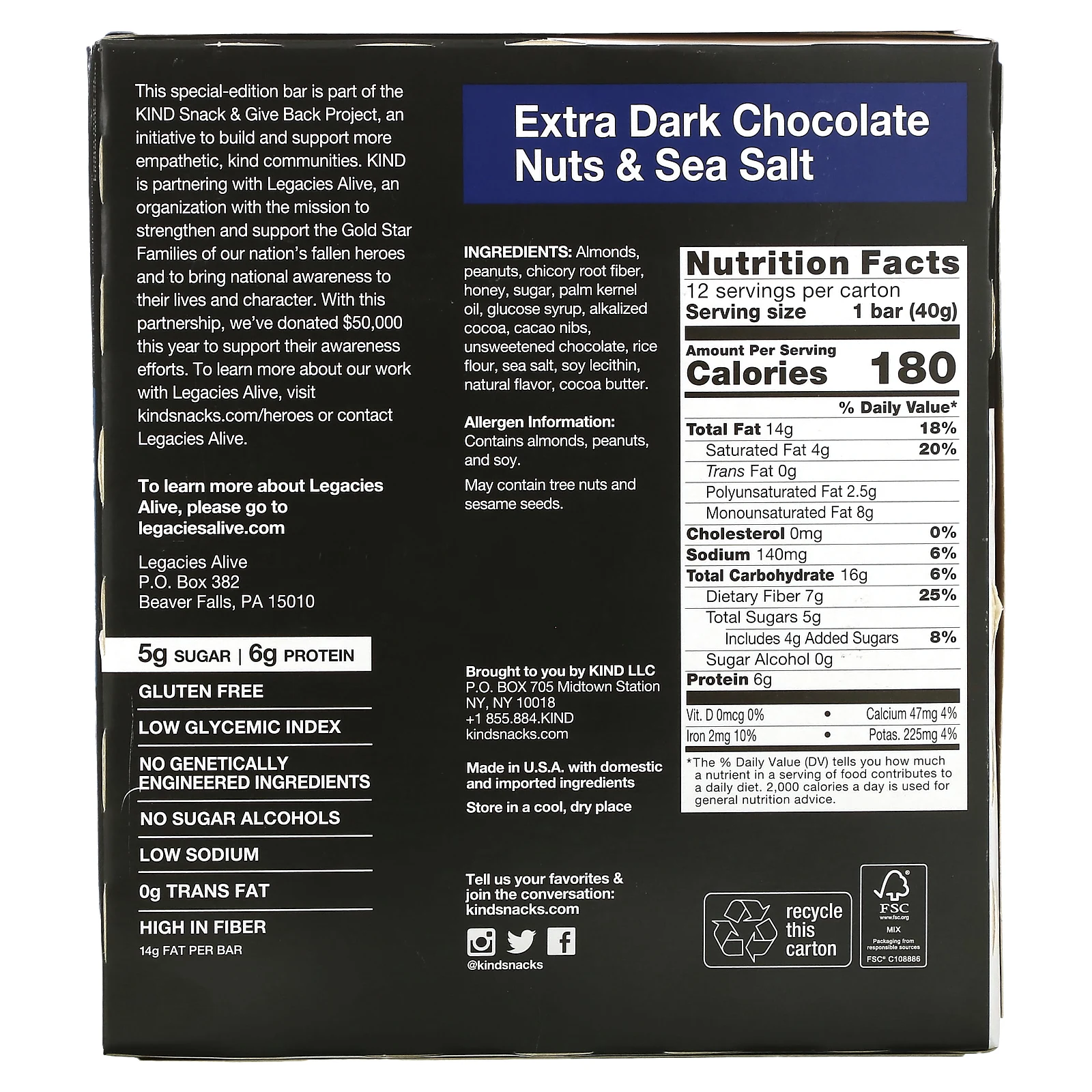 KIND Bars, Экстрачерный шоколад, орехи и морская соль, 12 батончиков по 40 г (1,4 унции)