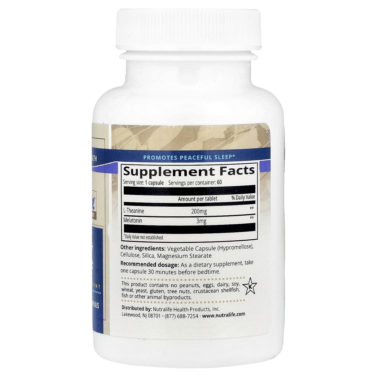 NutraLife, Мелатонин + L-теанин, 60 вегетарианских капсул