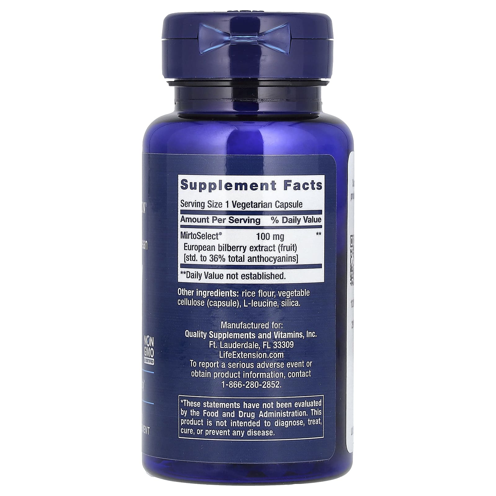 Life Extension, стандартизированный экстракт черники обыкновенной, 100 мг, 90 растительных капсул