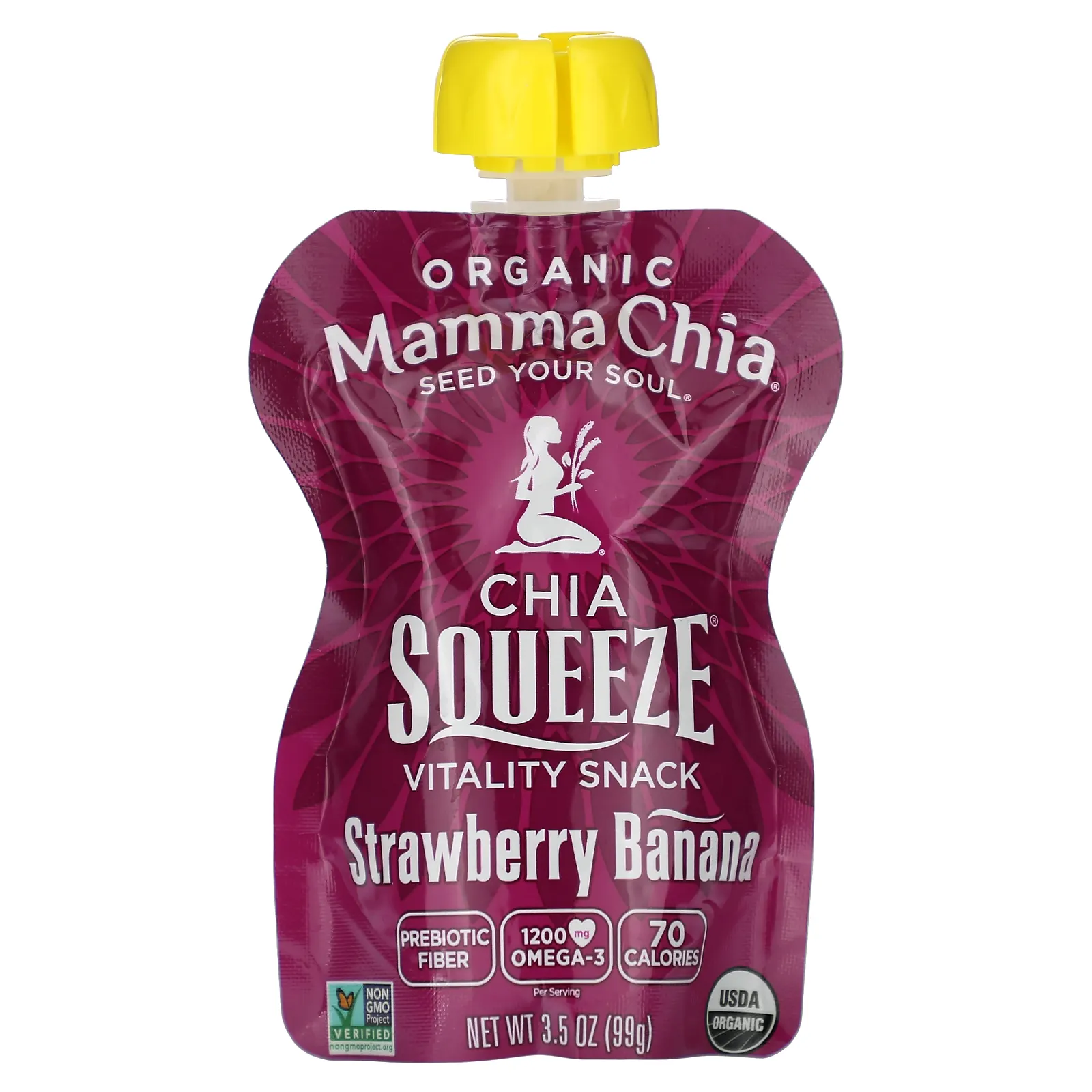 Mamma Chia, Organic Chia Squeeze Vitality Snack, клубника и банан, 4 пакетика, 99 г (3,5 унции)