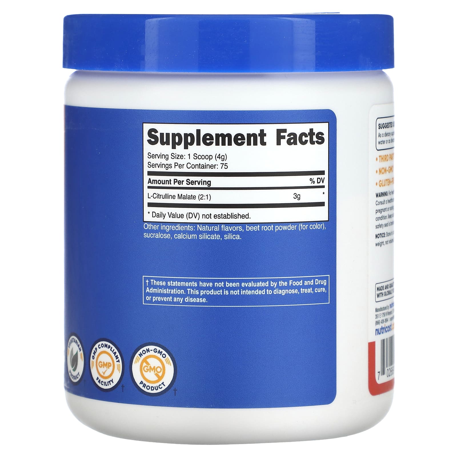 Nutricost, L-цитруллин малат 2:1 в порошке, со вкусом клубники и киви, 300 г (10,7 унции)