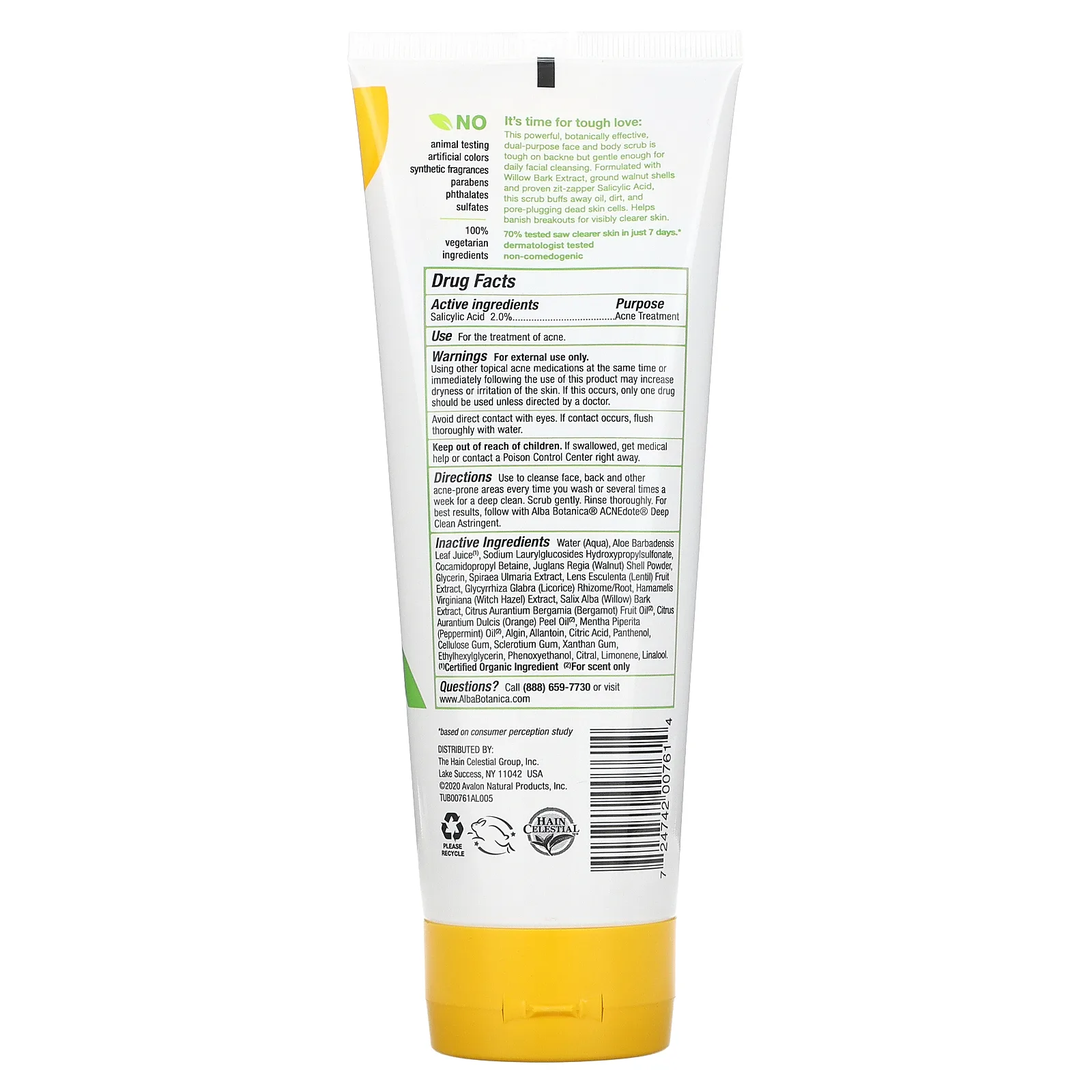 Alba Botanica, Acne Dote, скраб для лица и тела, не содержит масла, 227 г (8 унций)