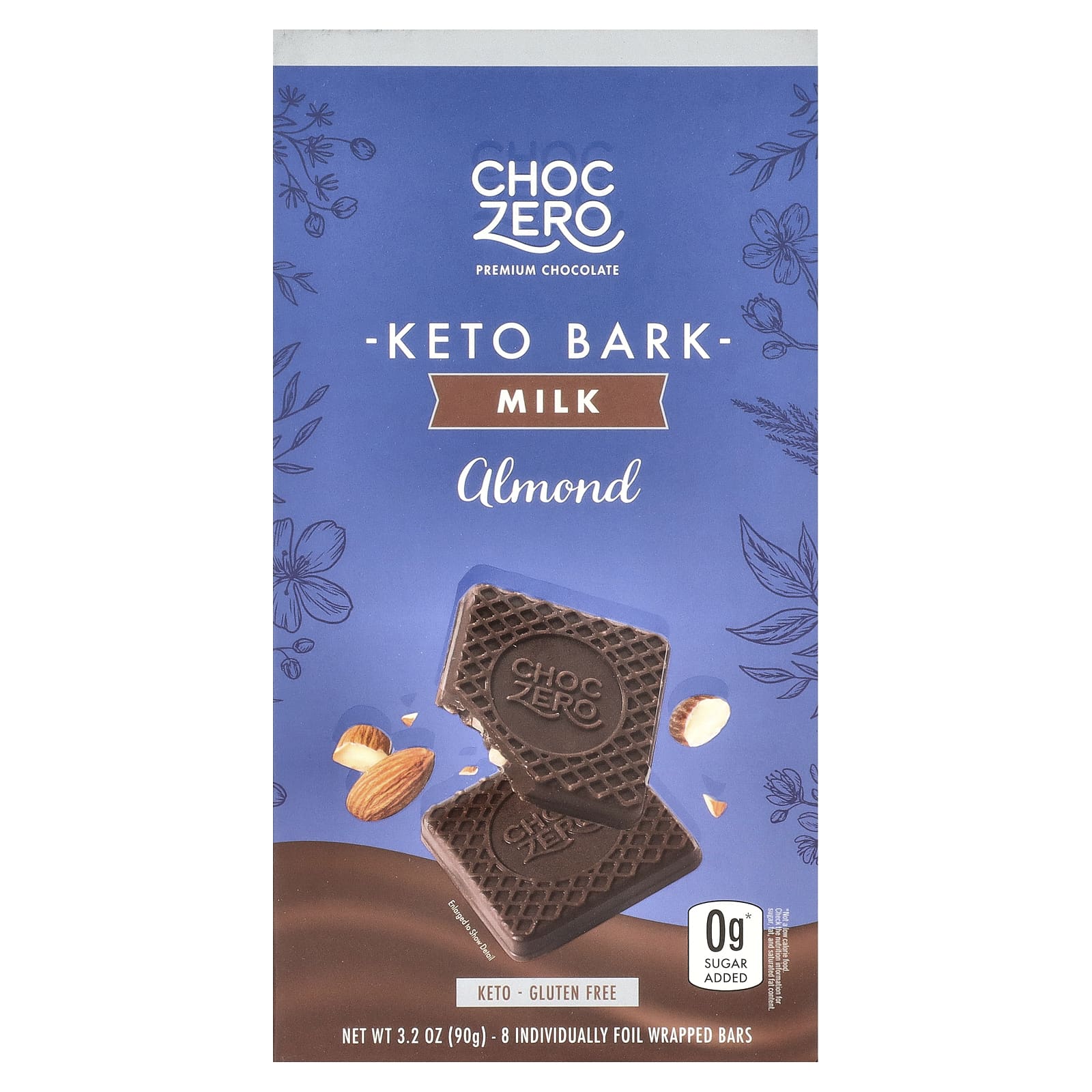ChocZero, Keto Bark, молочный шоколад, миндаль, 8 батончиков, 90 г (3,2 унции)