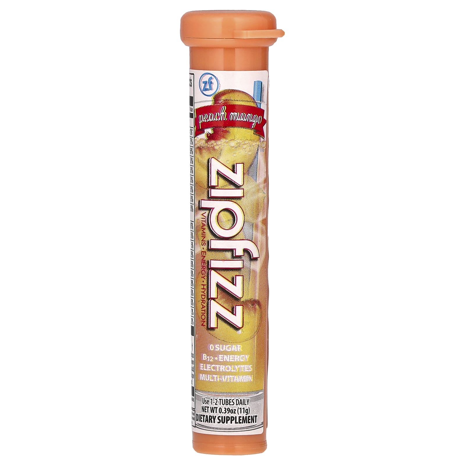 Zipfizz, Энергетическая смесь для здорового спорта с витамином B12, персик и манго, 20 тюбиков по 11 г (0,39 унции)