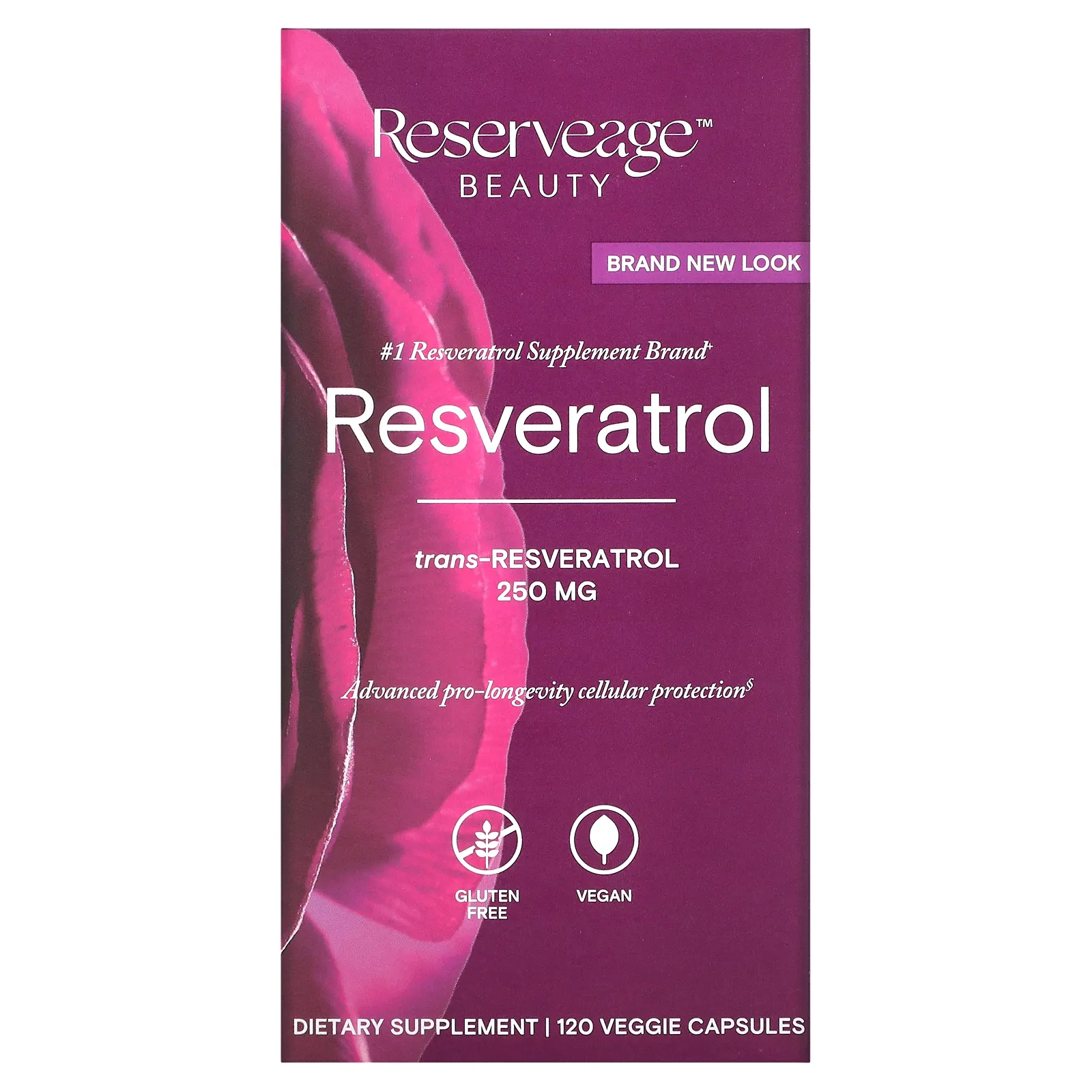 Reserveage Beauty, ресвератрол, транс-ресвератрол, 250 мг, 120 растительных капсул