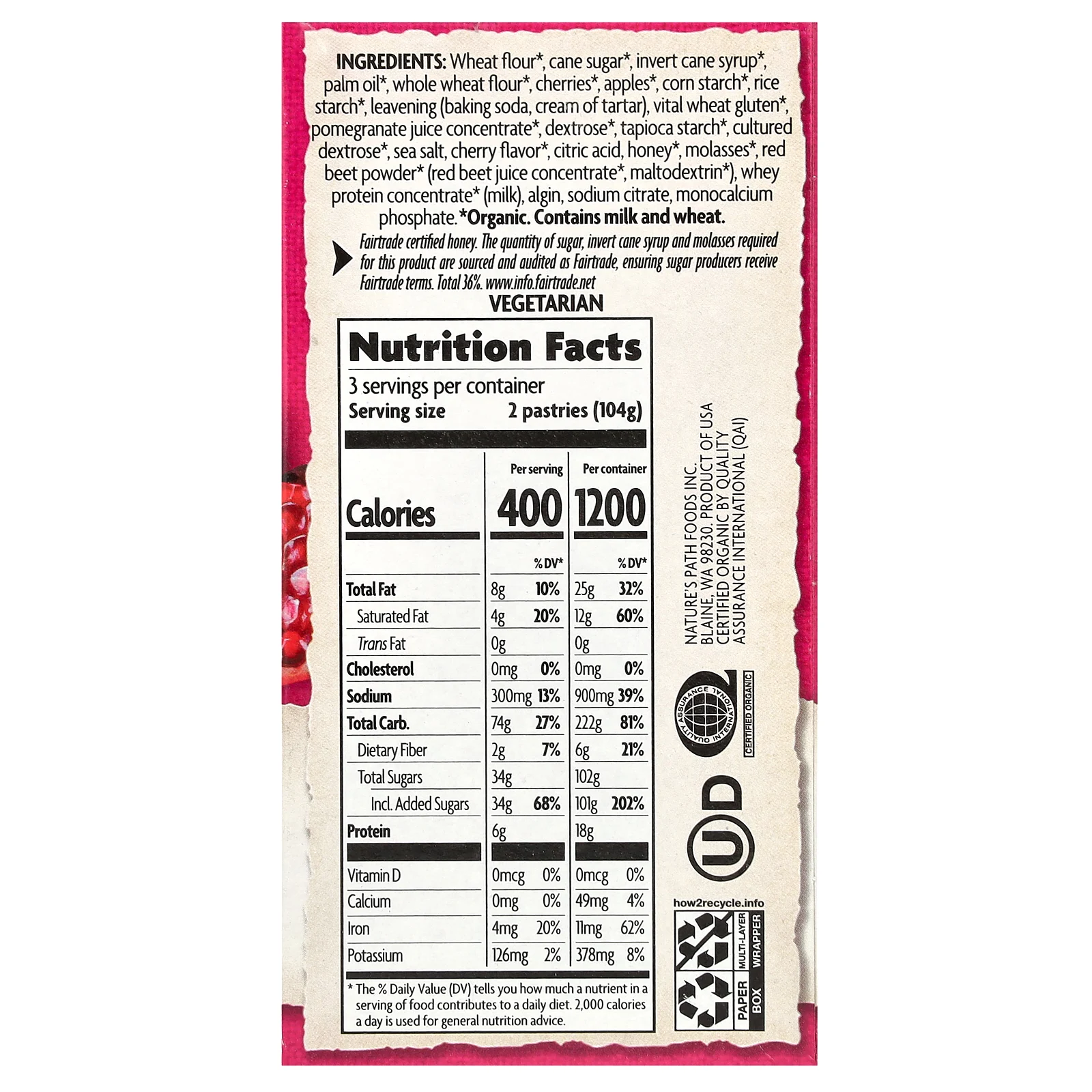 Nature's Path, органическое печенье с начинкой, для разогревания в тостере, вишня и гранат в глазури, 6 шт., 312 г (11 унций)