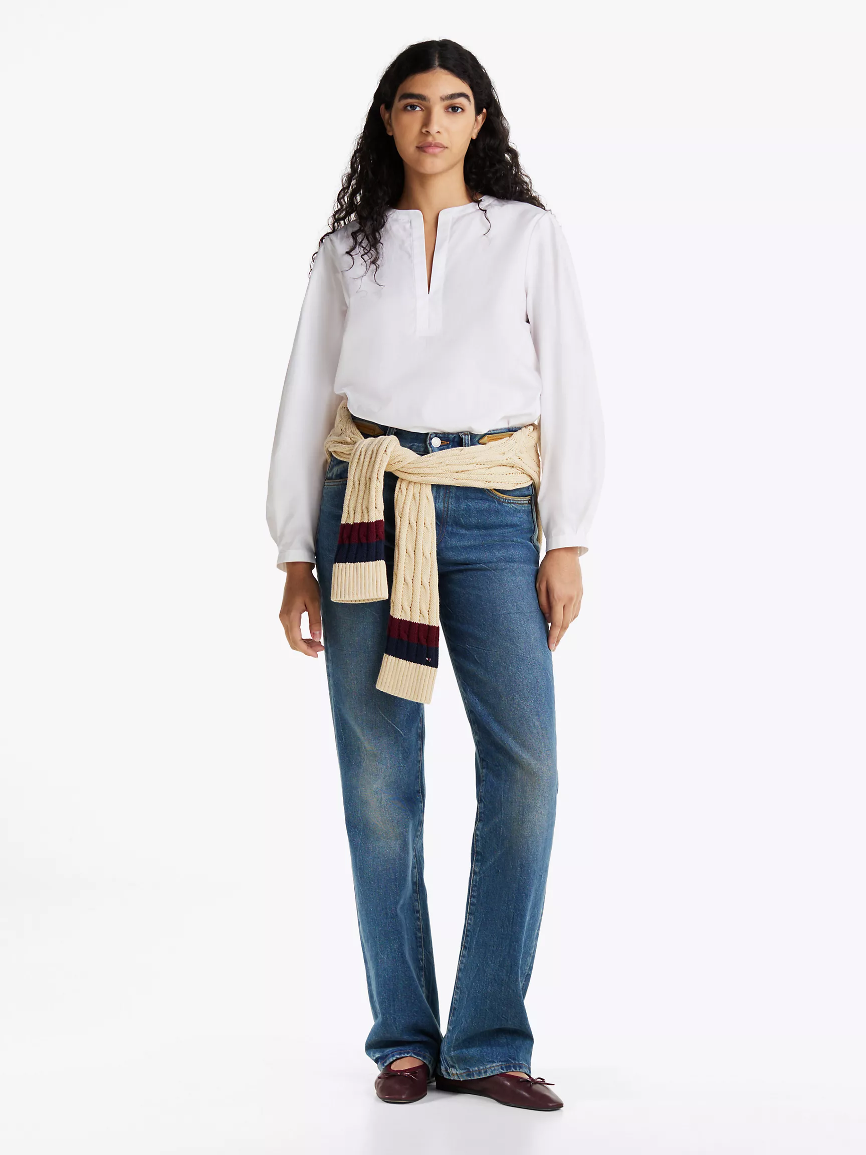 Женский топ Tommy Hilfiger, Топ из поплина с V-образным вырезом и фасоном пуловера
