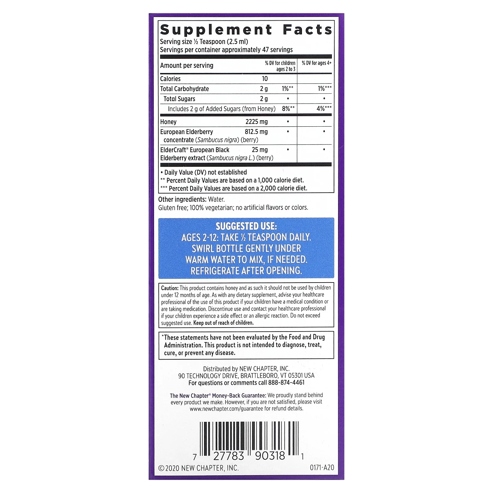 New Chapter, Для детей, сироп из бузины и меда, для детей от 2 лет, 118 мл (4 жидк. Унции)