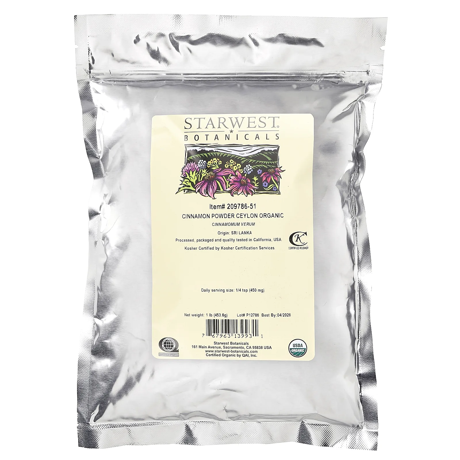 Starwest Botanicals, Порошок органической корицы, цейлонский, 453,6 г (1 фунт)