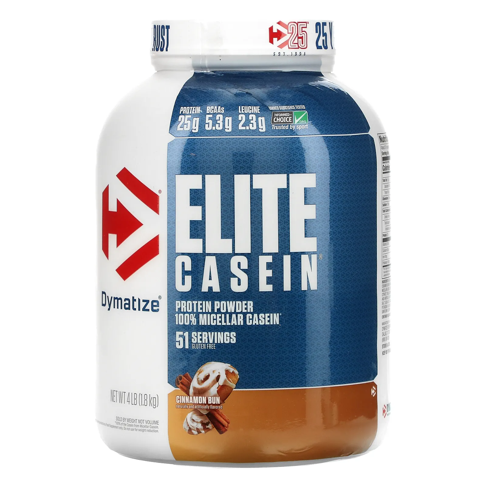 Dymatize, Elite Casein, со вкусом булочки с корицей, 1,8 кг (4 фунта)