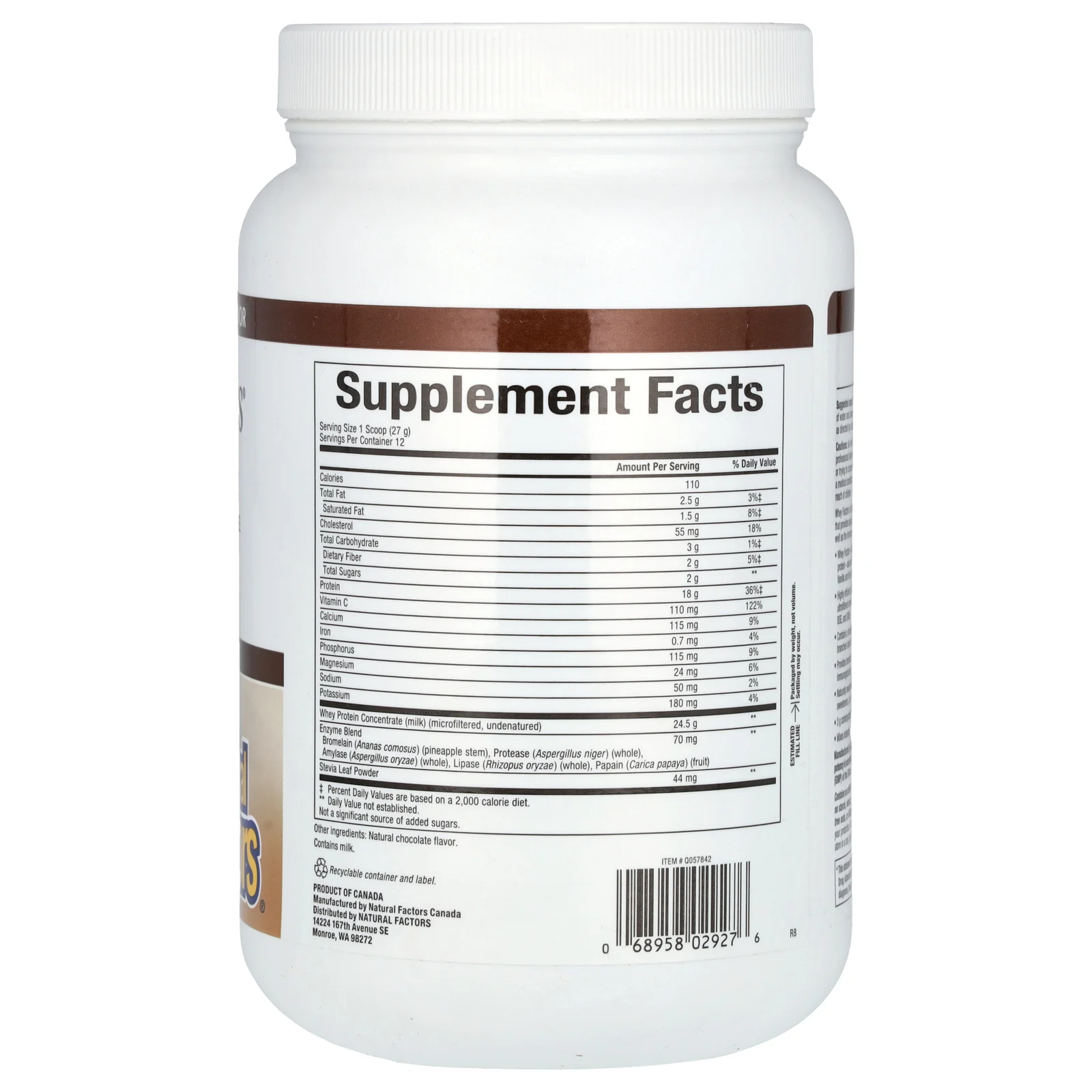 Natural Factors, Whey Factors, 100% натуральный сывороточный белок, с натуральным вкусом двойного шоколада, 12 унций (340 г)