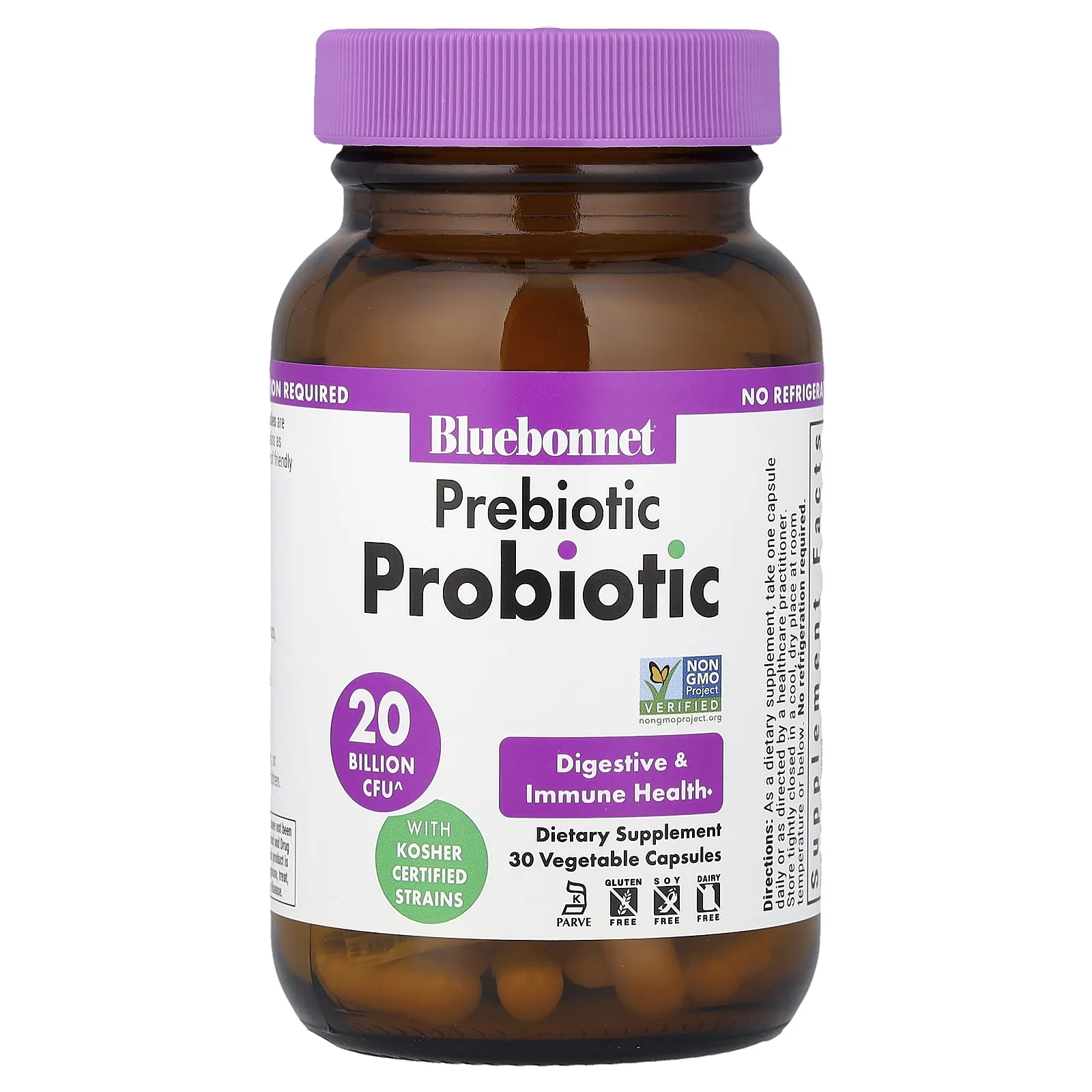 Bluebonnet Nutrition, пребиотик и пробиотик, 30 растительных капсул