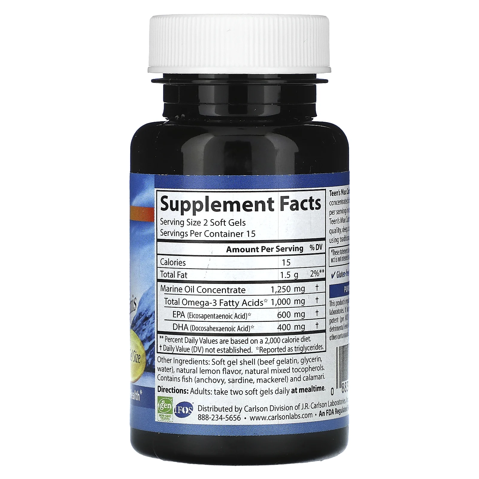 Carlson, Teen's Max Catch мини, 1000 мг, 30 мини-капсул (500 мг в 1 капсуле)