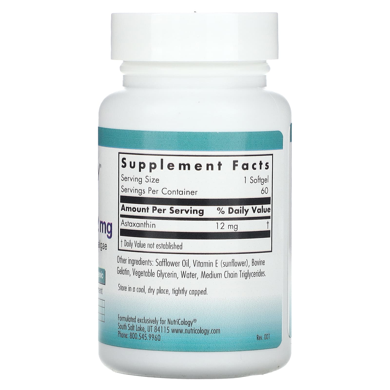 Nutricology, астаксантин, 12 мг, 60 мягких таблеток