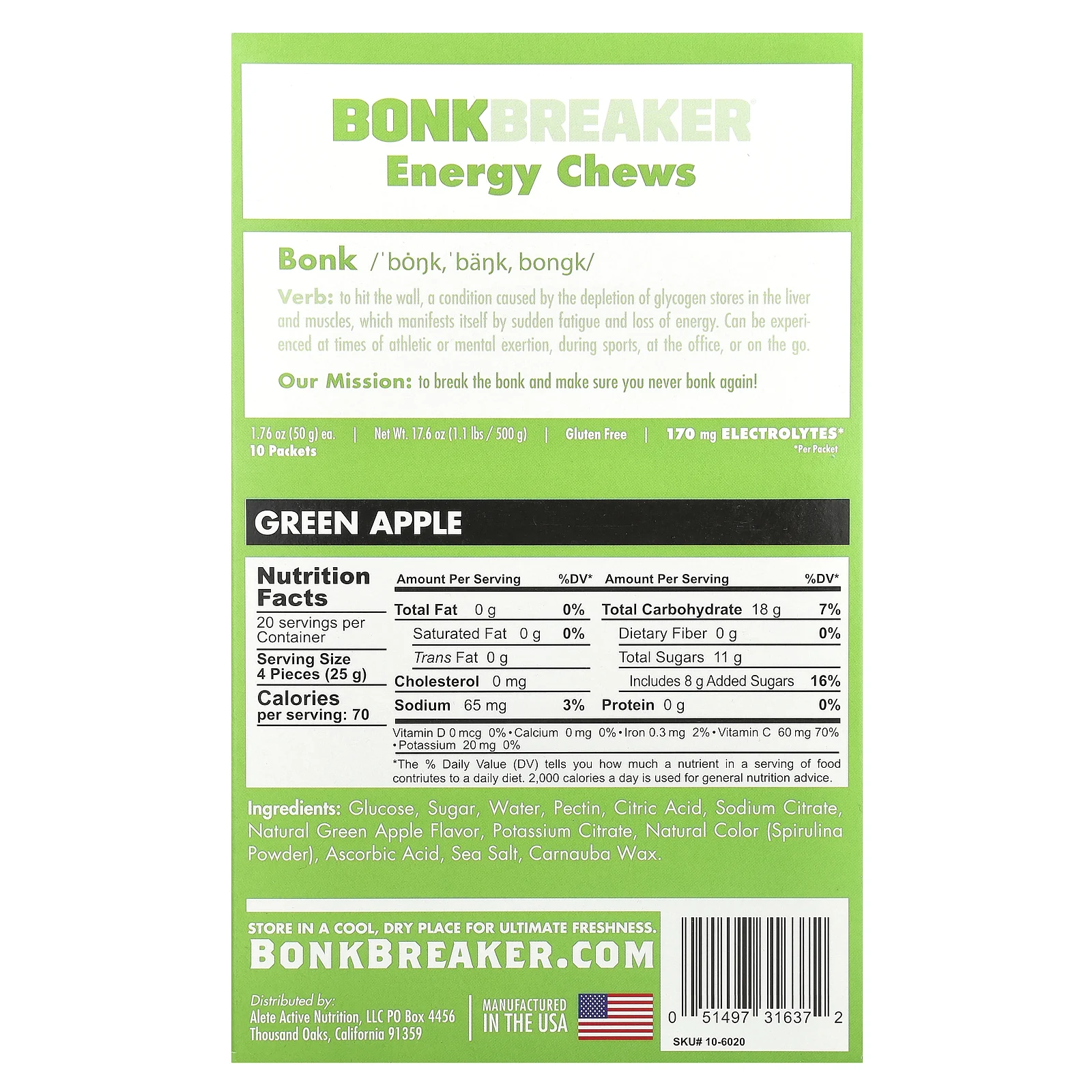 Bonk Breaker, Energy Chews, зеленые яблоки, 10 пакетиков по 50 г (1,76 унции)