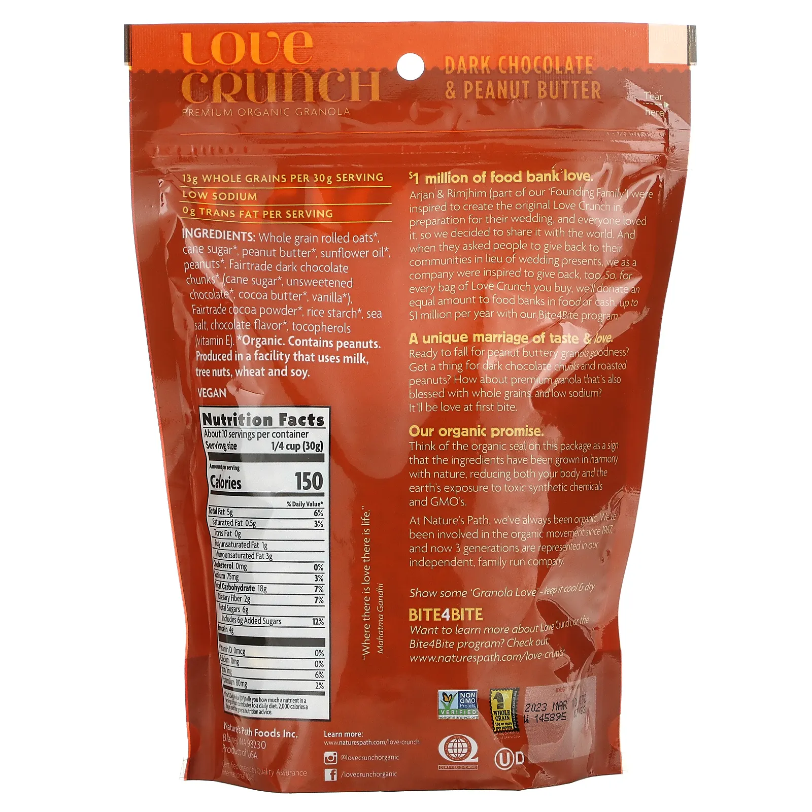 Nature's Path, Love Crunch, органическая гранола премиального качества, темный шоколад и арахисовая паста, 325 г (11,5 унции)