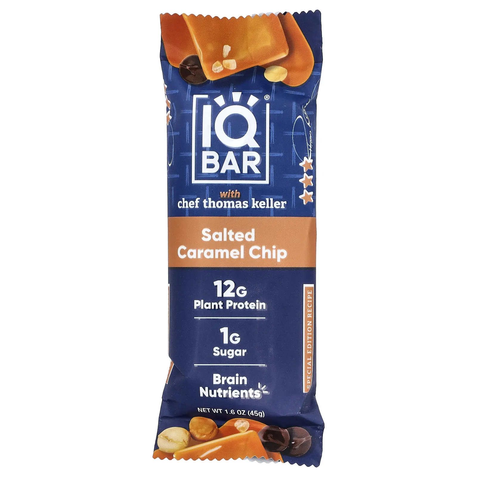 IQBAR, растительный протеиновый батончик, кусочки соленой карамели с обжаренными орехами макадамия, 12 батончиков по 45 г (1,6 унции)