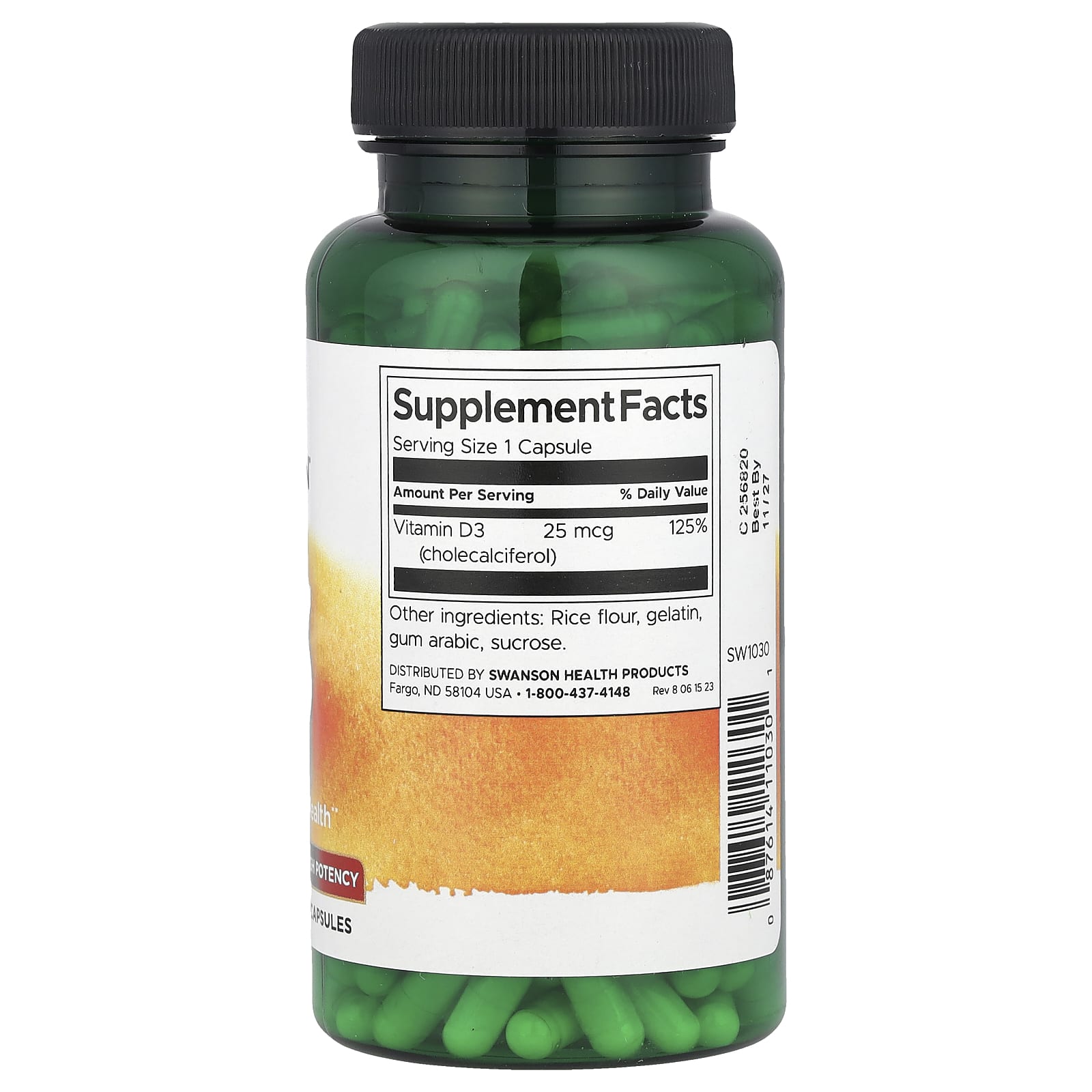 Swanson, витамин D3, высокоактивный, 25 мкг (1000 МЕ), 250 капсул