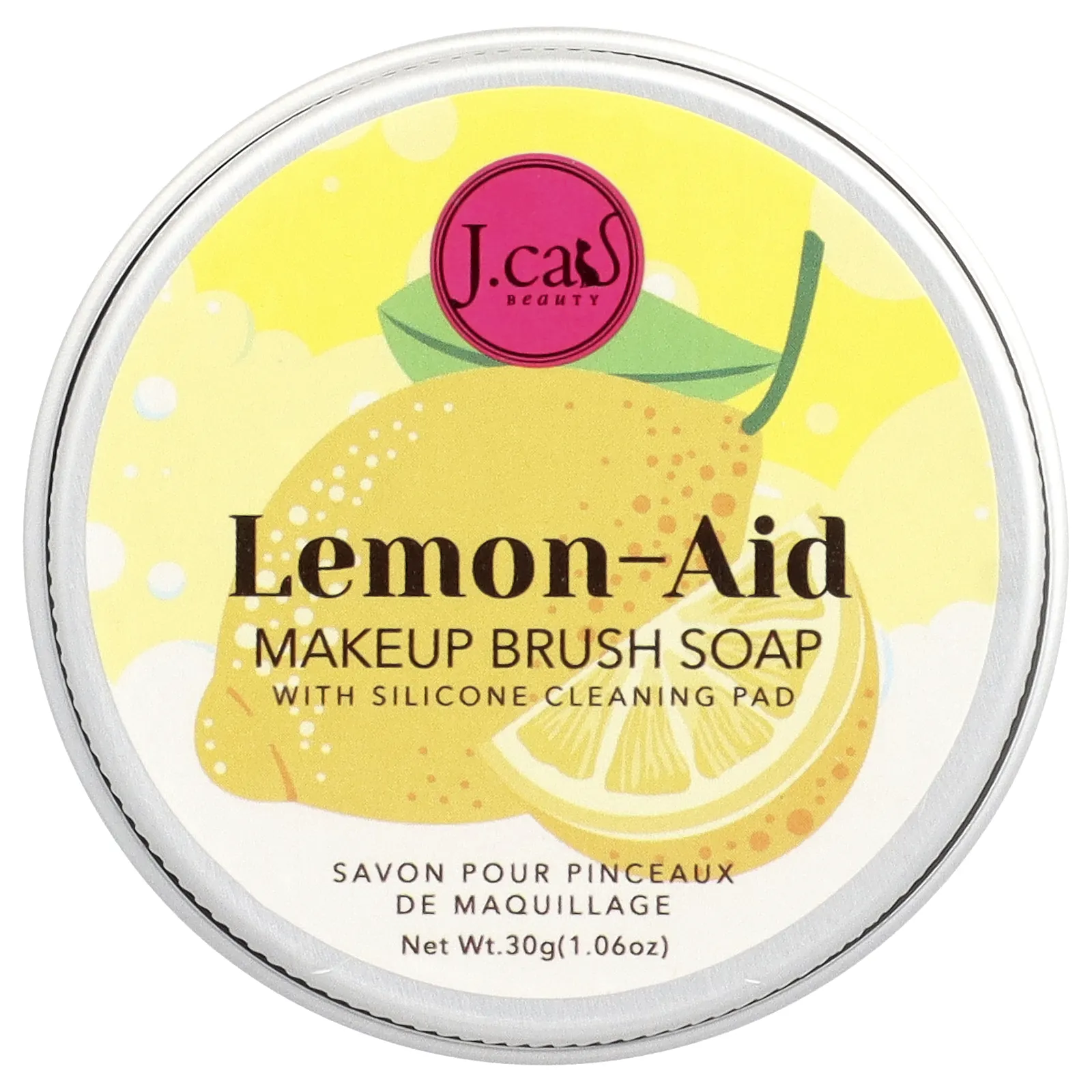 J.Cat Beauty, Lemon-Aid, мыло для кистей для макияжа с силиконовой чистящей губкой, 30 г (1,06 унции)