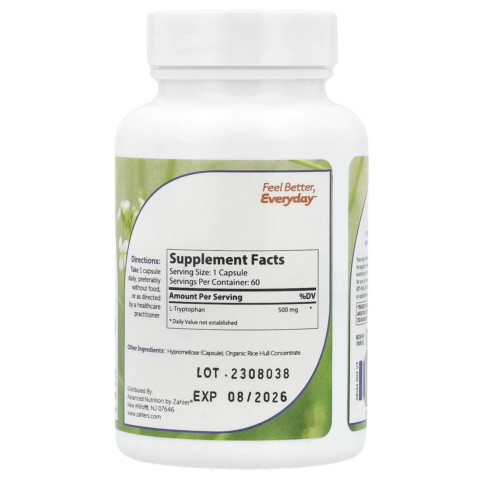 Zahler, L-триптофан, очищенный L-триптофан, 500 мг, 60 капсул