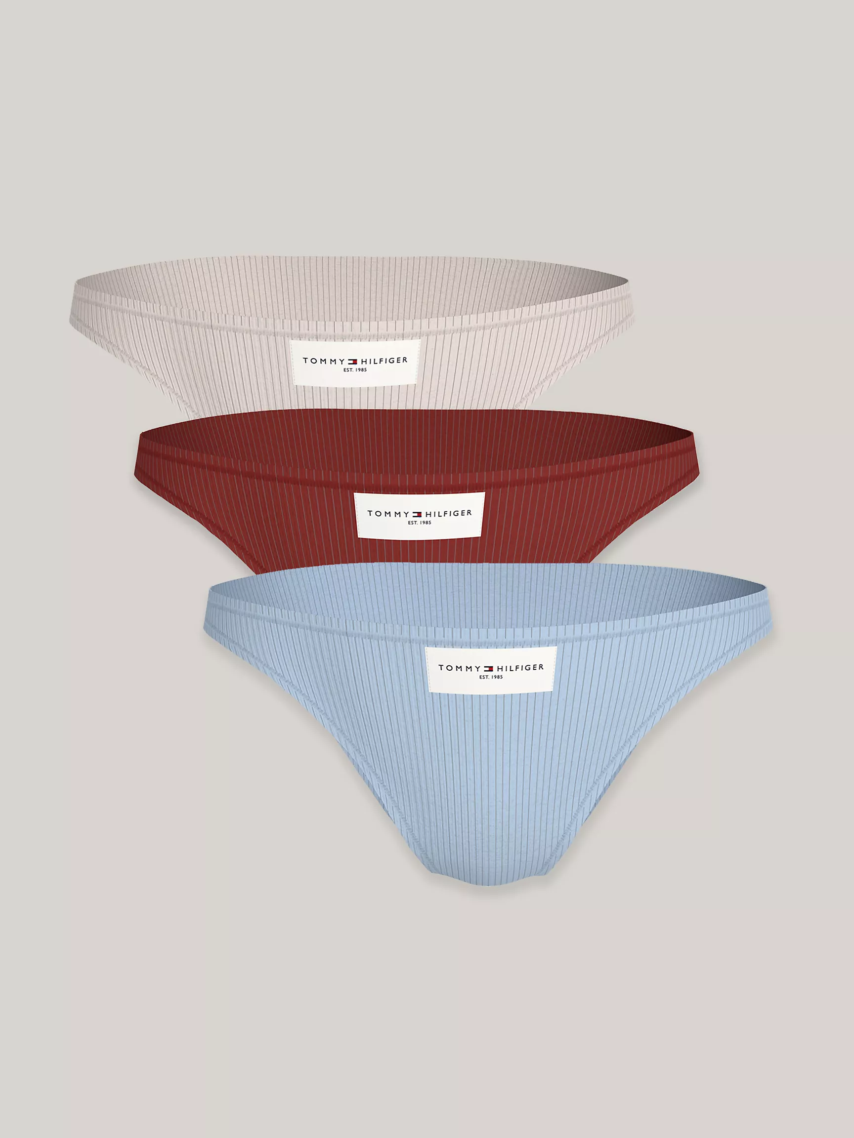 Женское нижнее белье Tommy Hilfiger, Ребристые трусы-бикини с логотипом (набор 3 шт.)