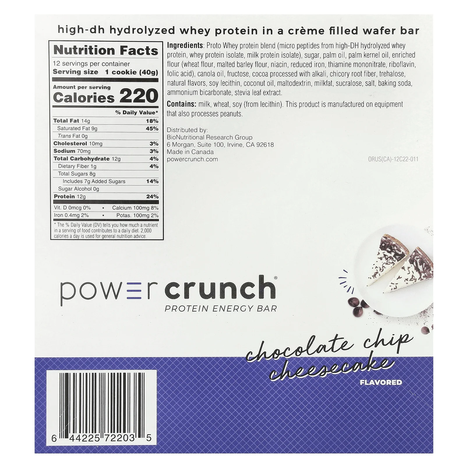 BNRG, Power Crunch Protein Energy, шоколадный чизкейк, 12 батончиков, 40 г (1,4 унции)