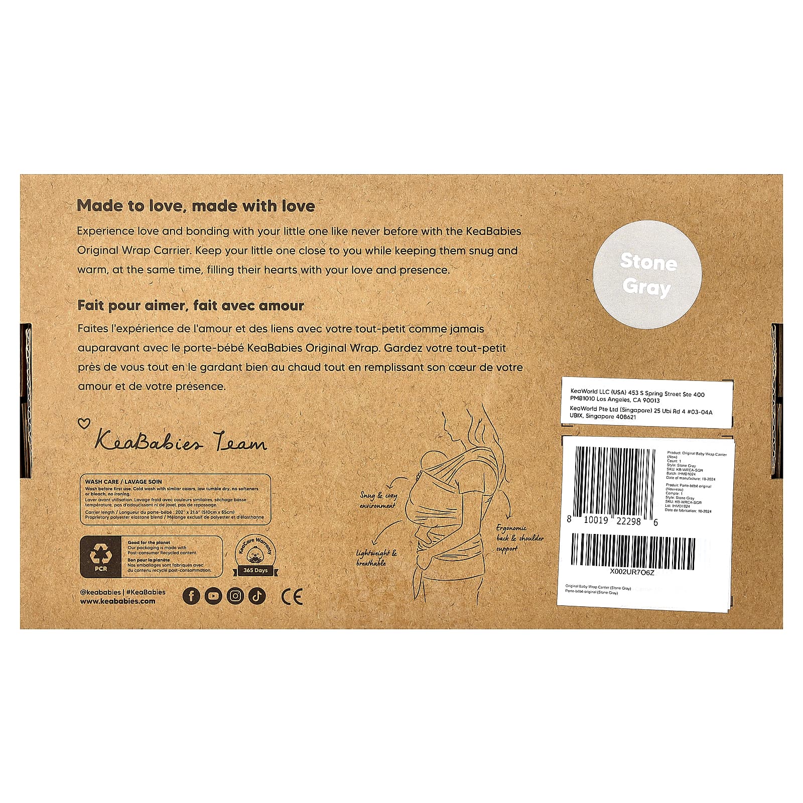 KeaBabies, Original Baby Wrap-перевозчик, для детей в возрасте 0–36 месяцев, каменно-серый, 1 шт.