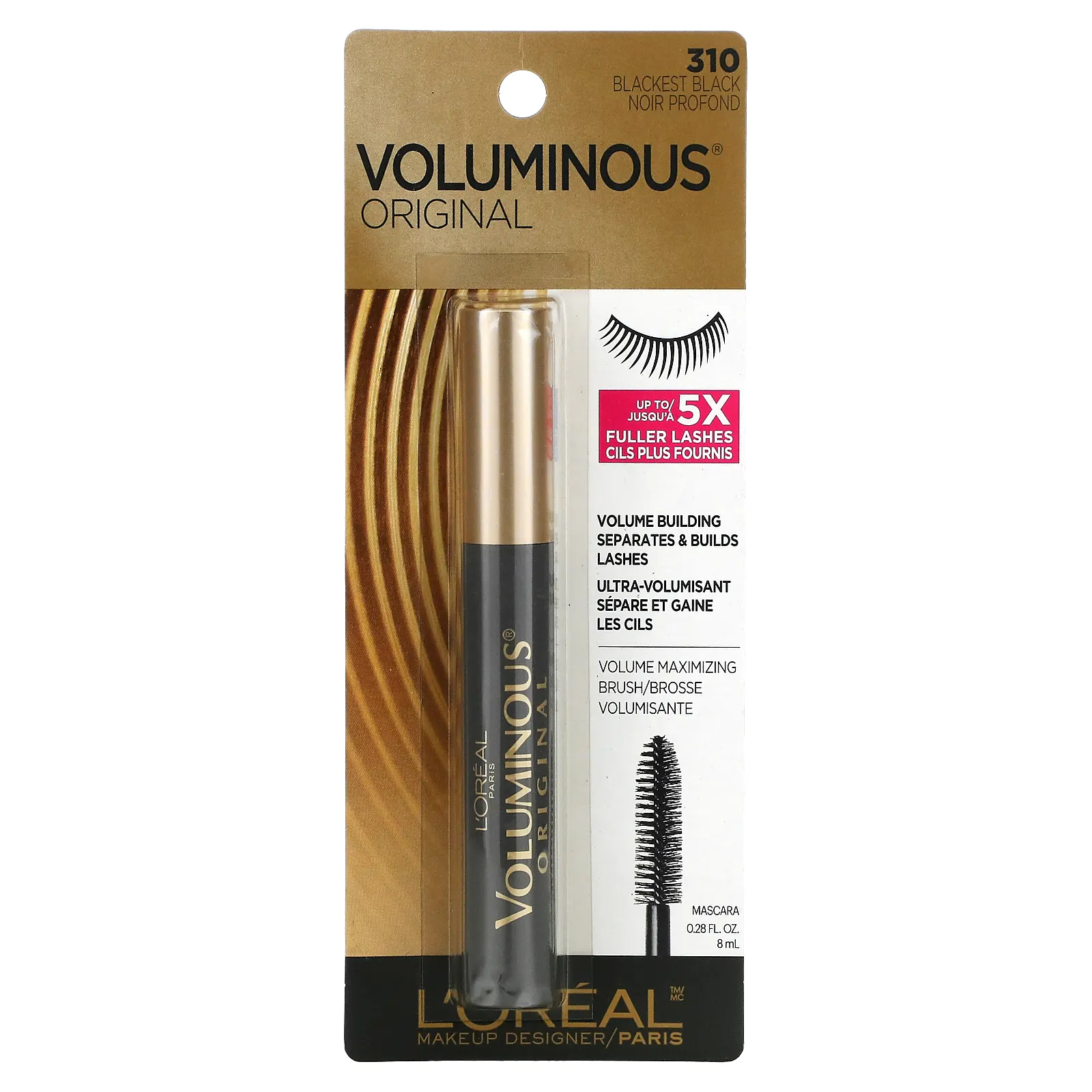 L'Oréal, Тушь для ресниц Voluminous Original, угольно-черная 310, 8 мл