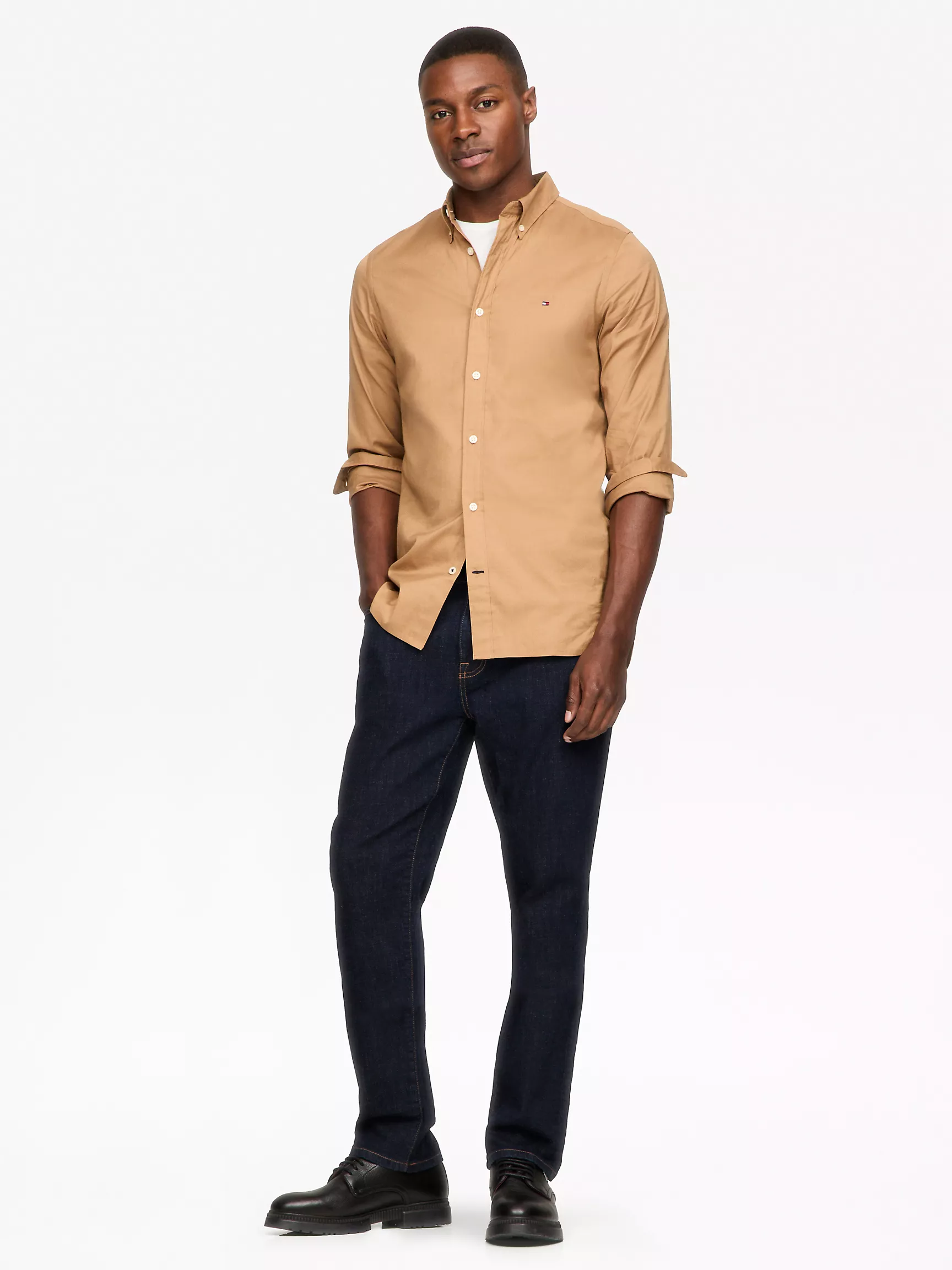 Мужская классическая рубашка Tommy Hilfiger, Приталенная рубашка THFlex из поплина