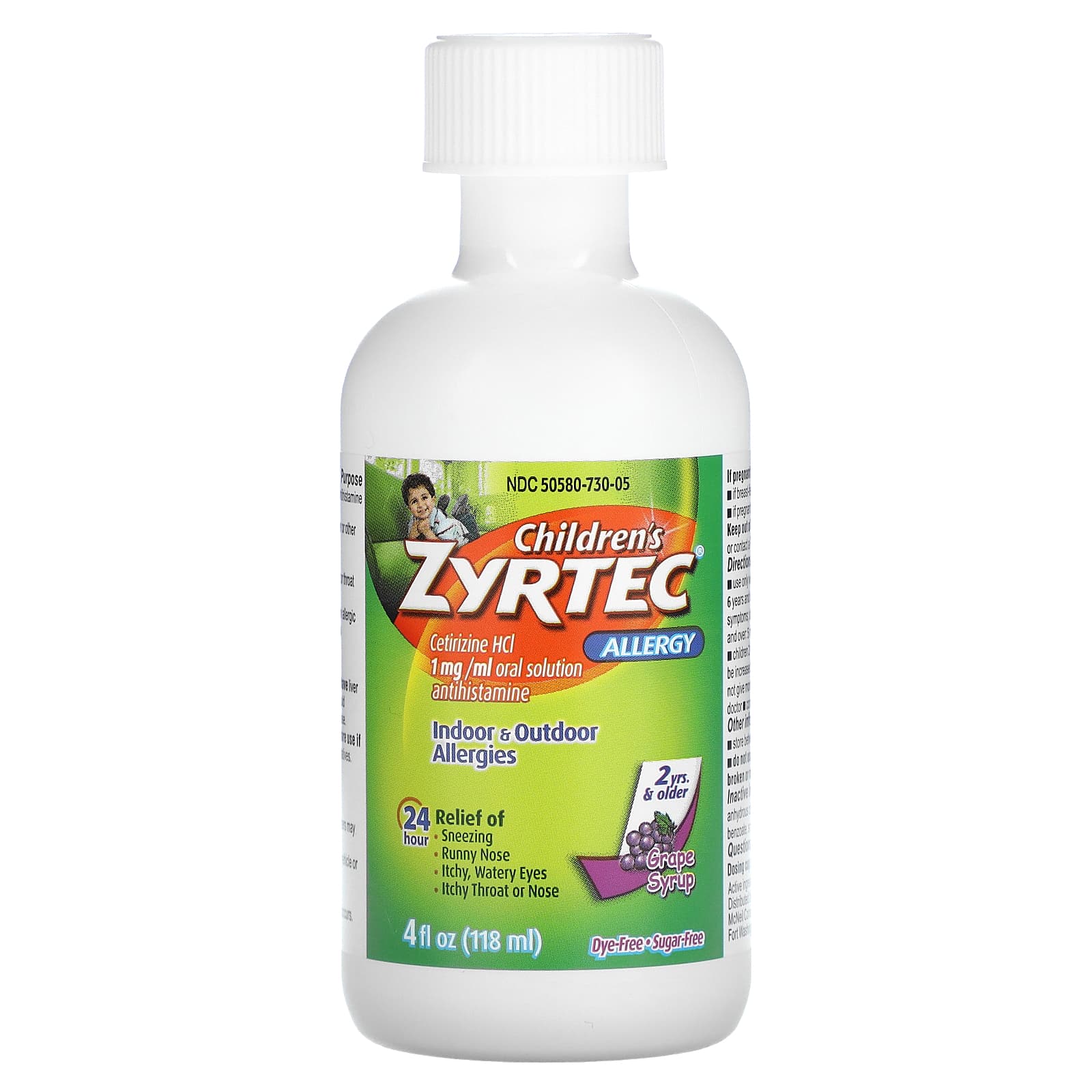 Zyrtec, Children's Allergy, Relief Syrup, для детей от 2 лет, со вкусом винограда, 5 мг, 118 мл (4 жидк. Унции)