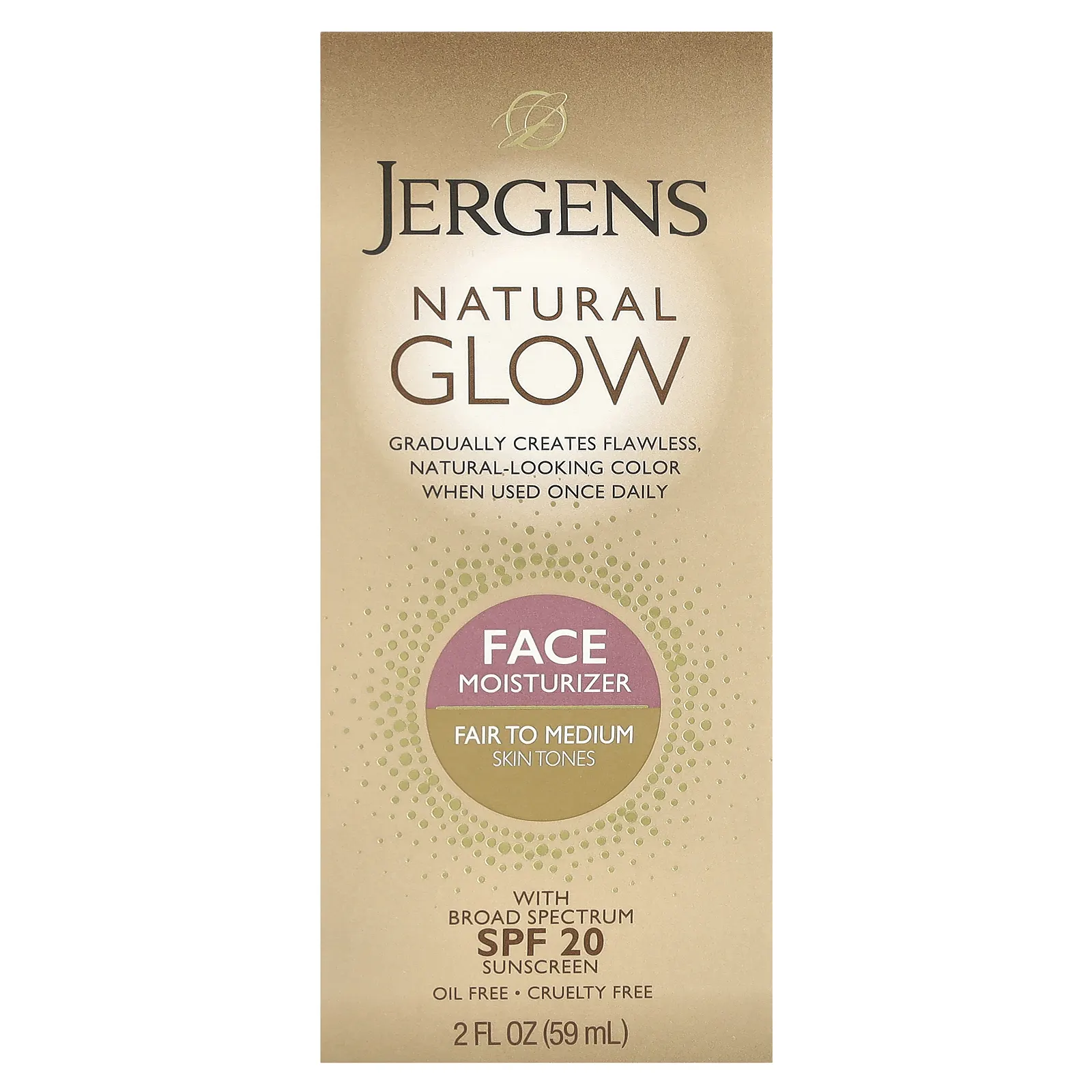 Jergens, Увлажняющее средство Natural Glow для ежедневного ухода за лицом, SPF 20, оттенок Fair to Medium, 59 мл