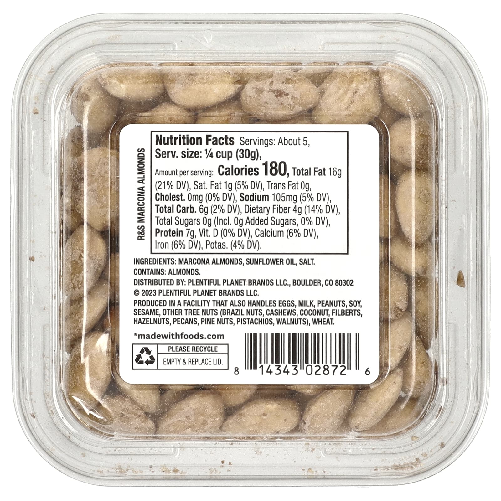 Made With, Миндаль маркона, обжаренный и соленый, 156 г (5,5 унции)