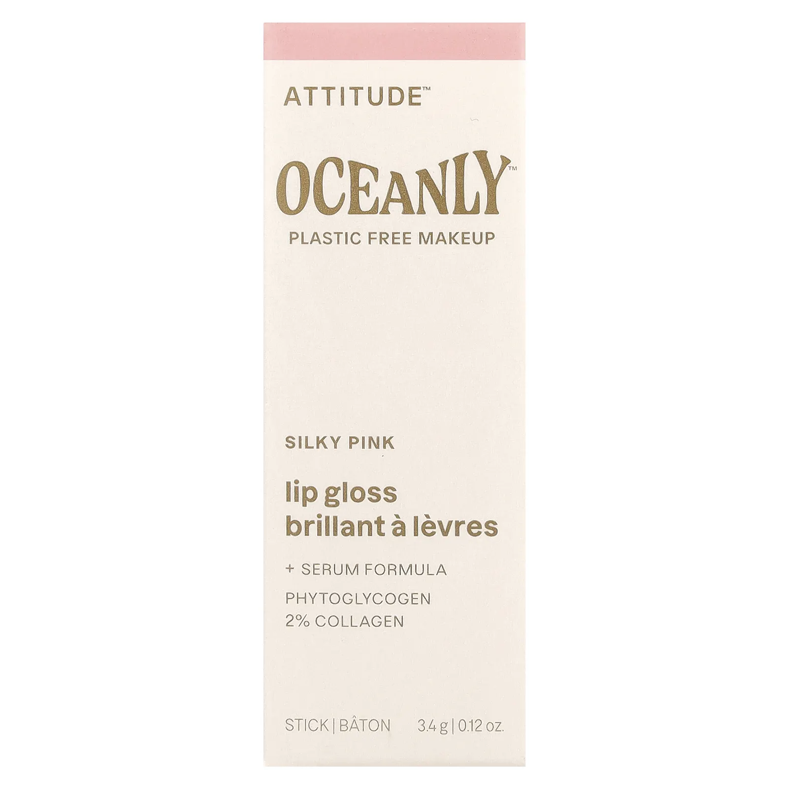 ATTITUDE, Oceanly ™, блеск для губ, шелковисто-розовый, 3,4 г (0,12 унции)