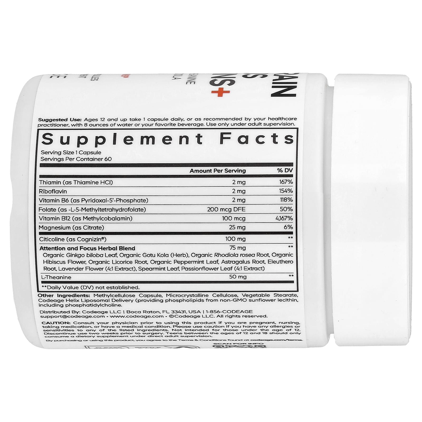 Codeage, Teen Brain Focus Vitamins +, 60 растительных капсул