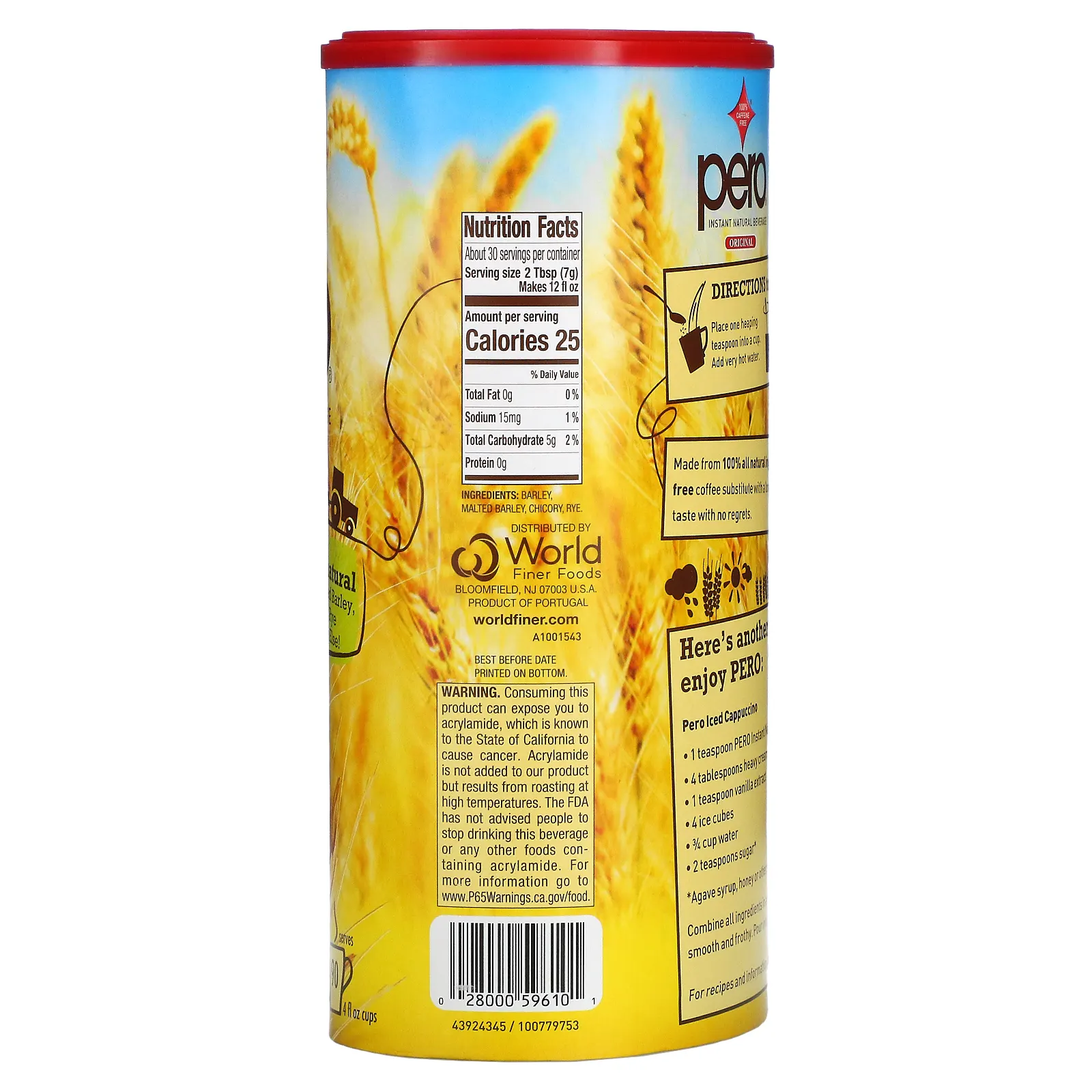 Pero, Быстрорастворимый натуральный напиток, без кофеина, оригинальный, 200 г (7 унций)