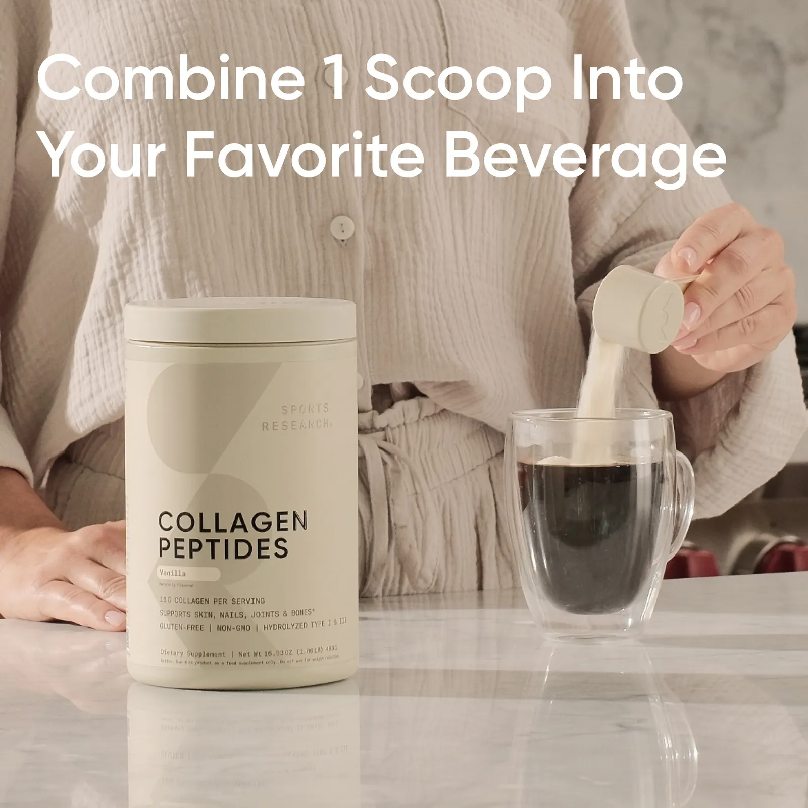Sports Research, пептиды коллагена, ваниль, 480 г (1,06 фунта)