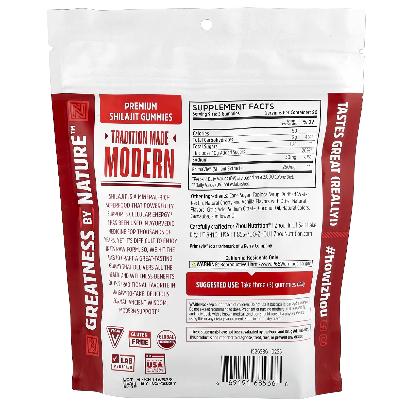 Zhou Nutrition, жевательные таблетки с мумие, со вкусом натуральной вишни и ванили, 60 жевательных таблеток