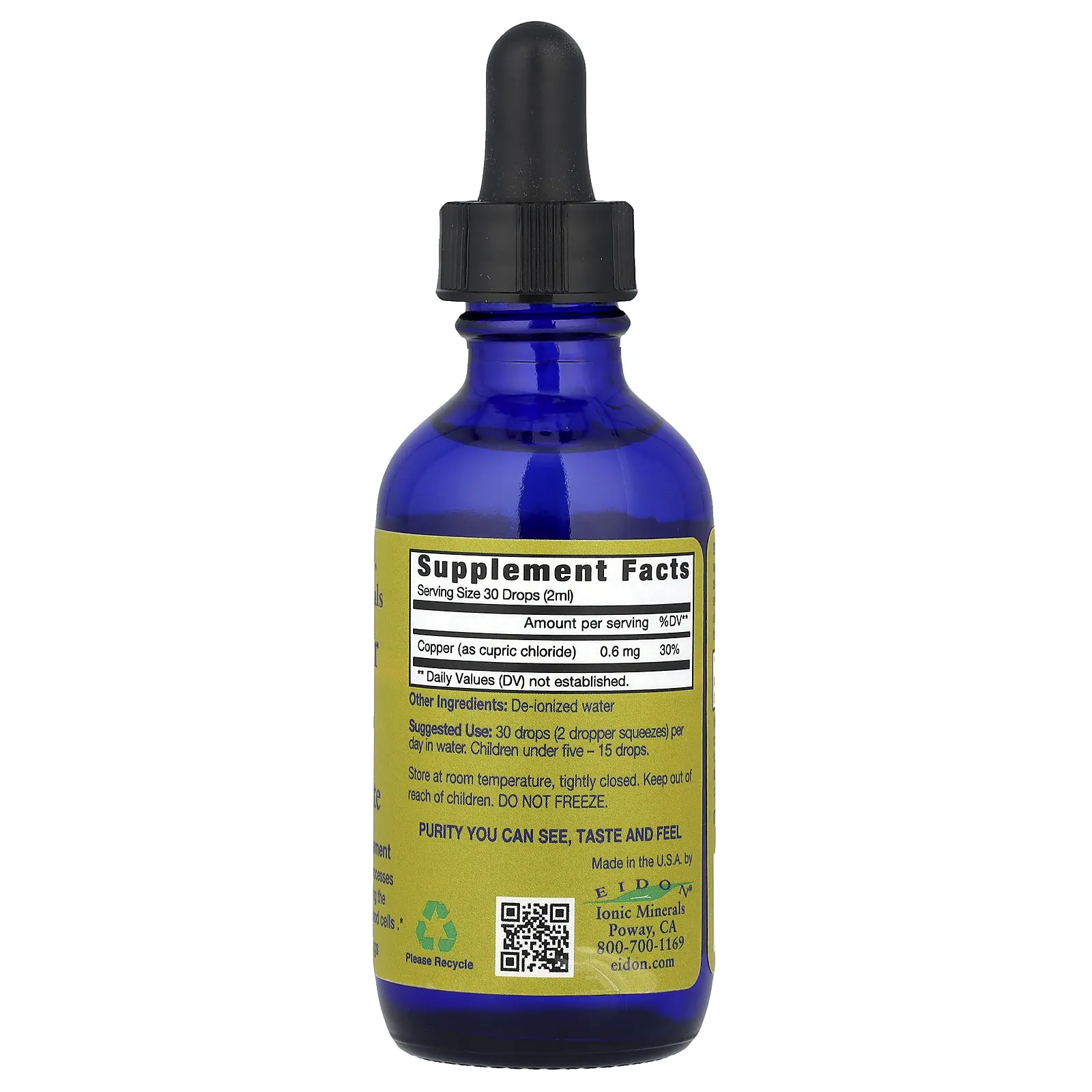 Eidon Ionic Minerals, Медь, жидкий концентрат, 60 мл (2 унции)
