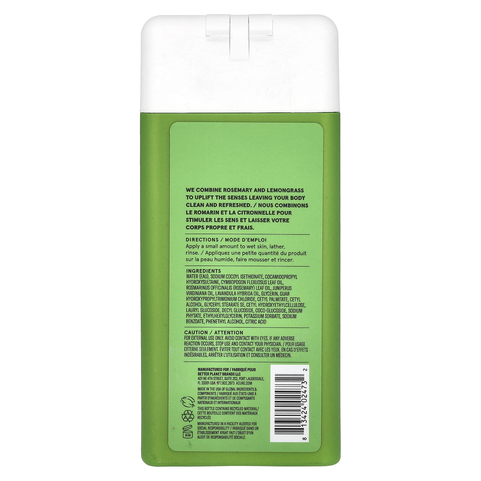 ACURE, гель для душа, омоложение и повышение уровня энергии, розмарин и лемонграсс, 354 мл (12 жидк. унций)