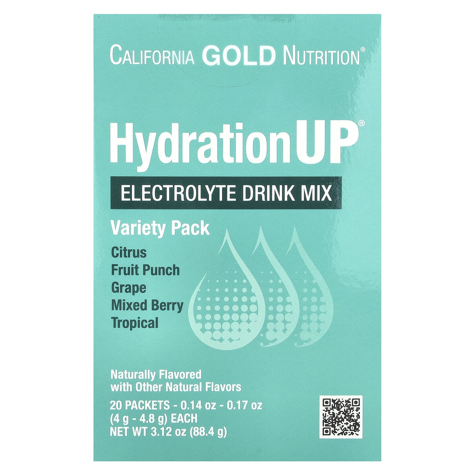 California Gold Nutrition, HydrationUP, смесь для приготовления электролитического напитка, ассорти, 20 пакетиков, 4,2 г в каждом