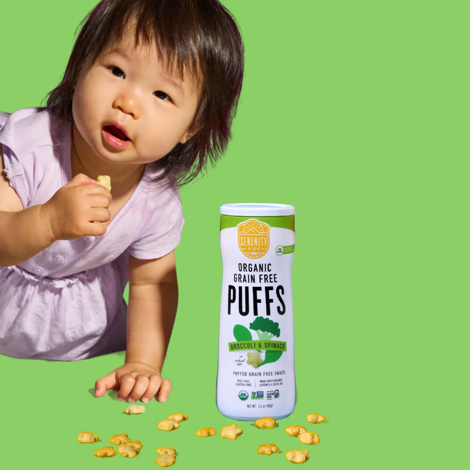 Serenity Kids, органические колечки без злаков, брокколи и шпинат, 42 г (1,5 унции)