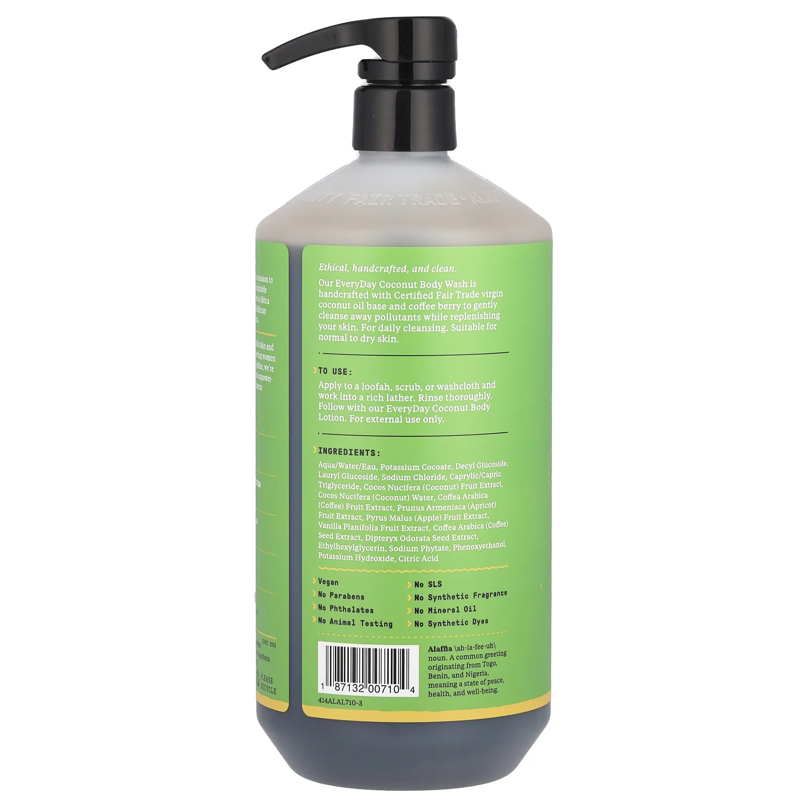 Alaffia, Everyday Coconut, гель для душа, для нормальной и сухой кожи, чистый кокос, 950 мл (32 жидк. Унции)