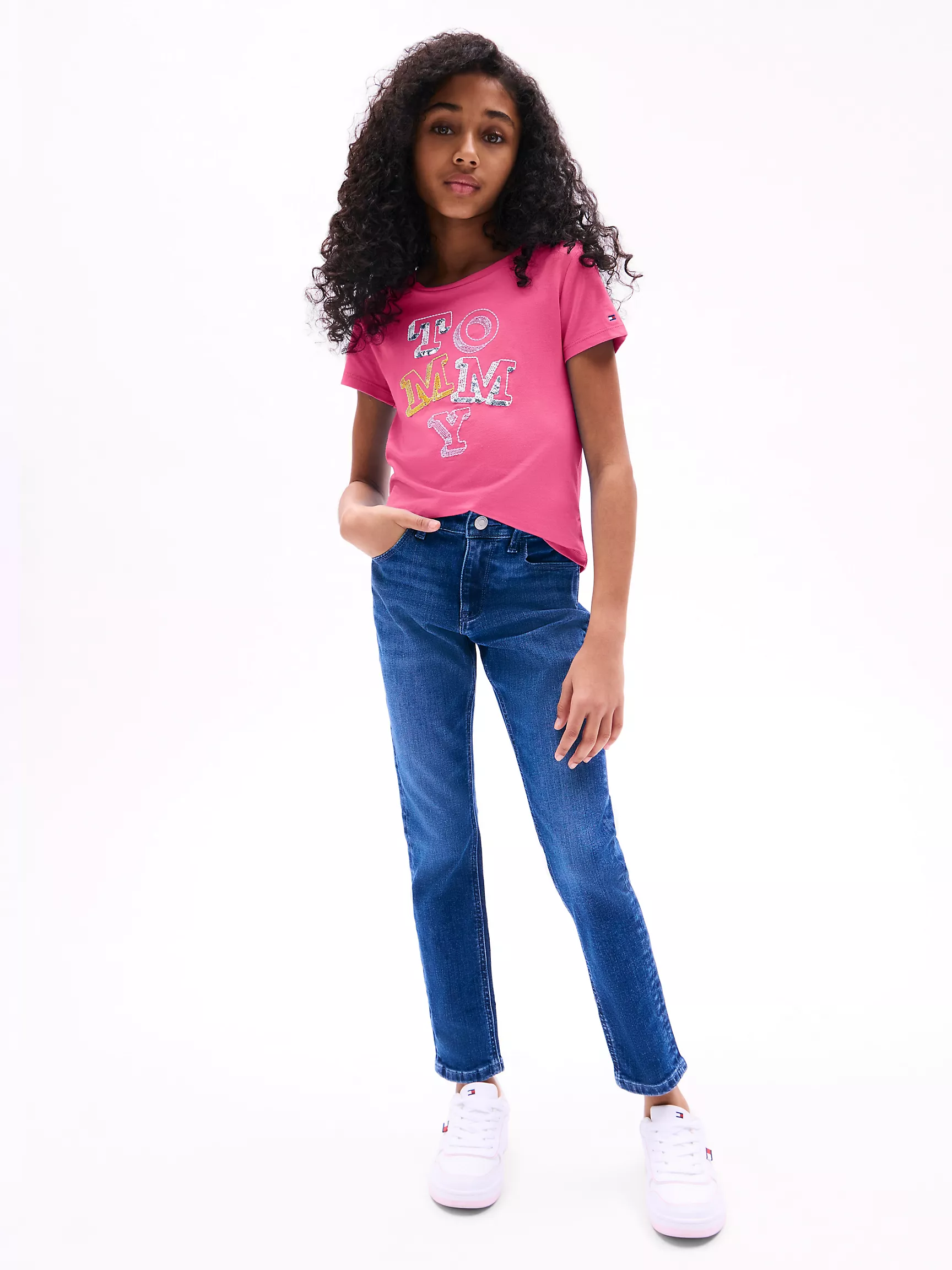 Футболка для девочек Tommy Hilfiger, Детская футболка с логотипом Tommy из пайеток