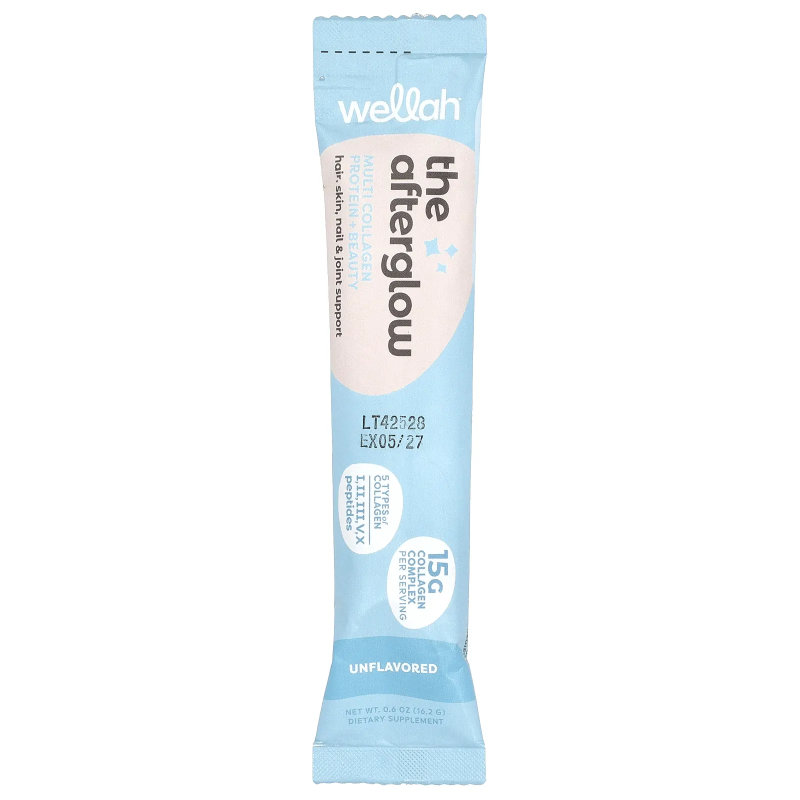 Wellah, The Afterglow, мультиколлагеновый протеин и красота, без добавок, 20 пакетиков по 16,2 г (0,6 унции)