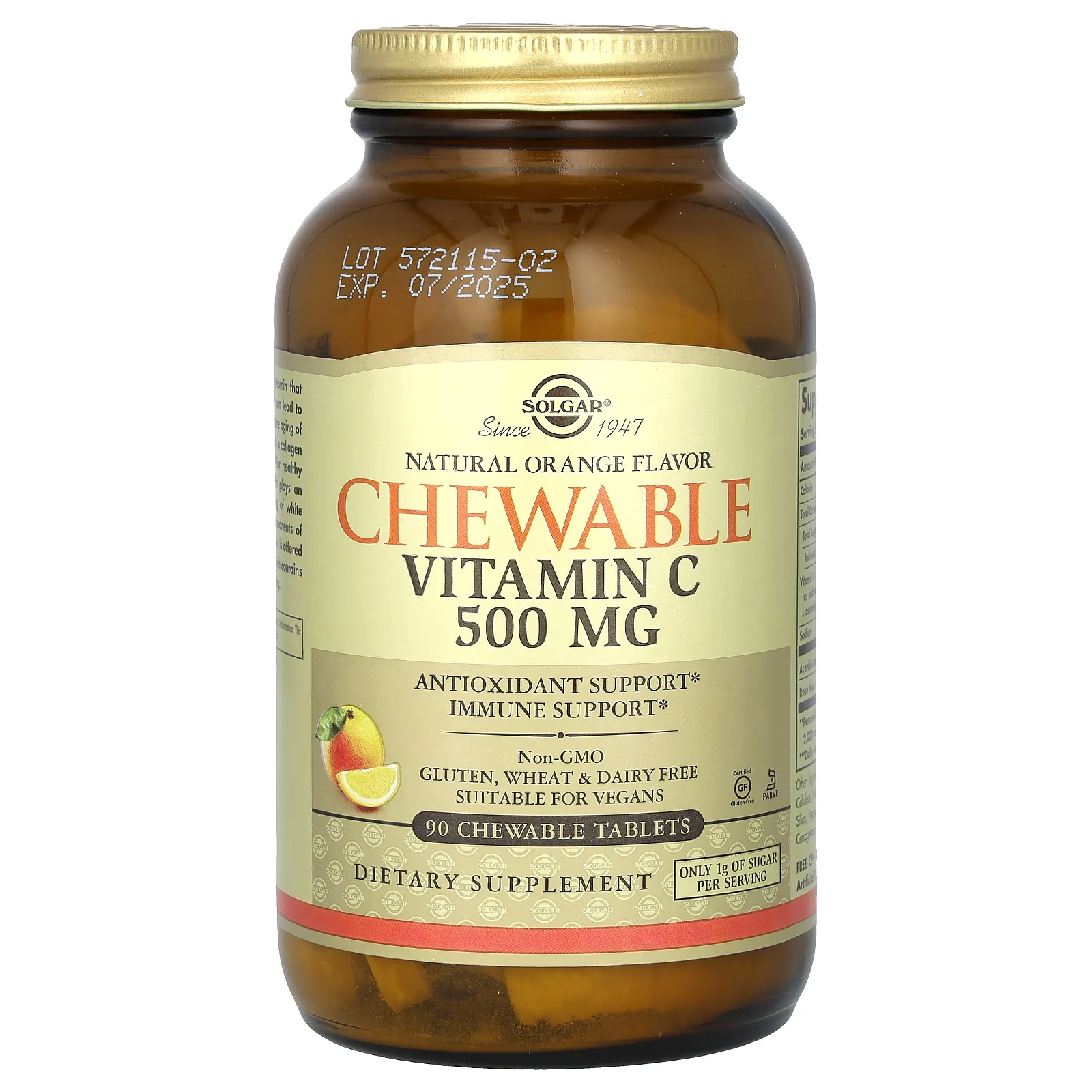 Solgar, жевательный витамин C, натуральный апельсин, 500 мг, 90 жевательных таблеток