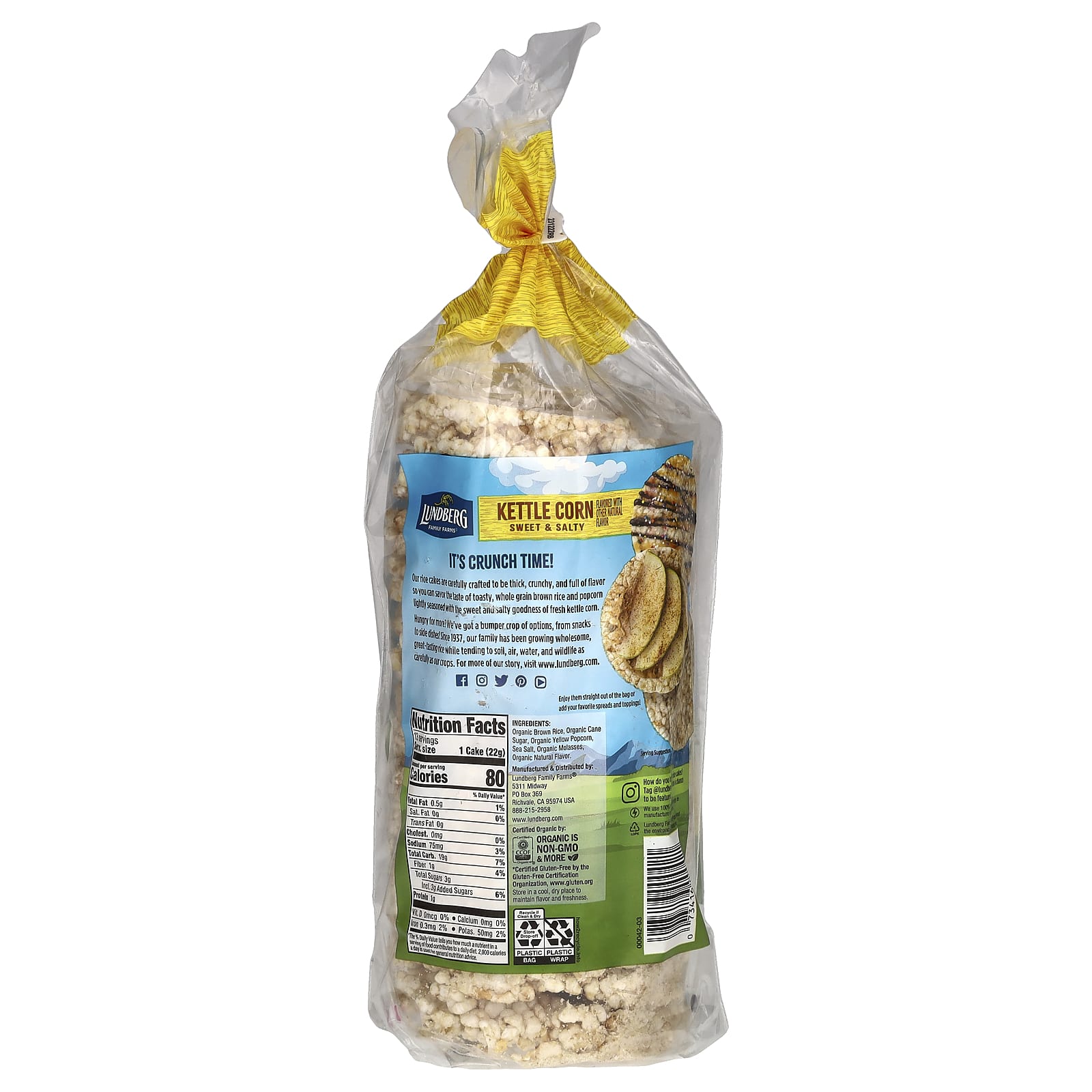 Lundberg, Органические цельнозерновые рисовые лепешки, кукурузные, сладкие и соленые, 284 г (10 унций)