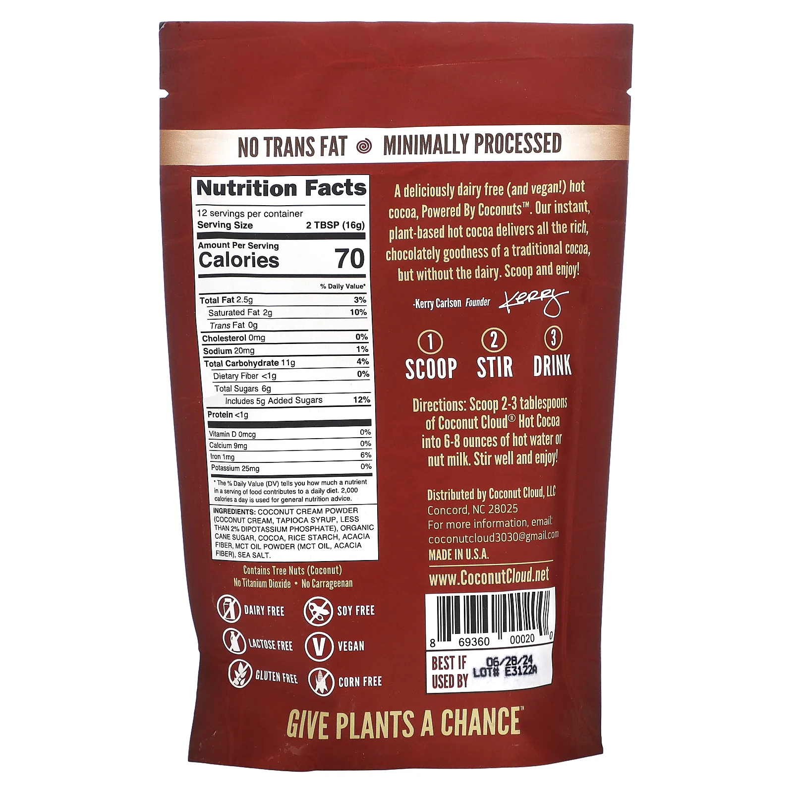 Coconut Cloud, Веганское горячее какао, оригинальное, 198 г (7 унций)