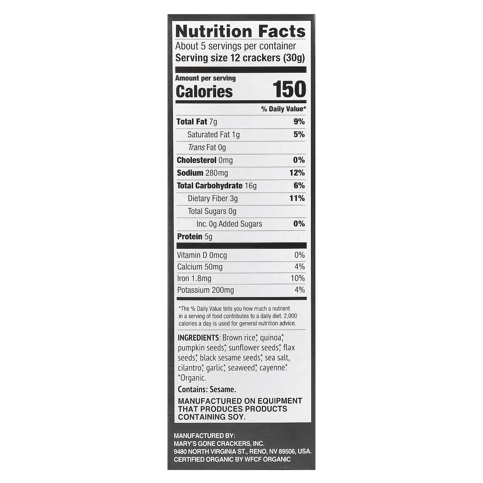 Mary's Gone Crackers, Super Seed, зерновые крекеры, водоросли и черный кунжут, 155 г (5,5 унции)