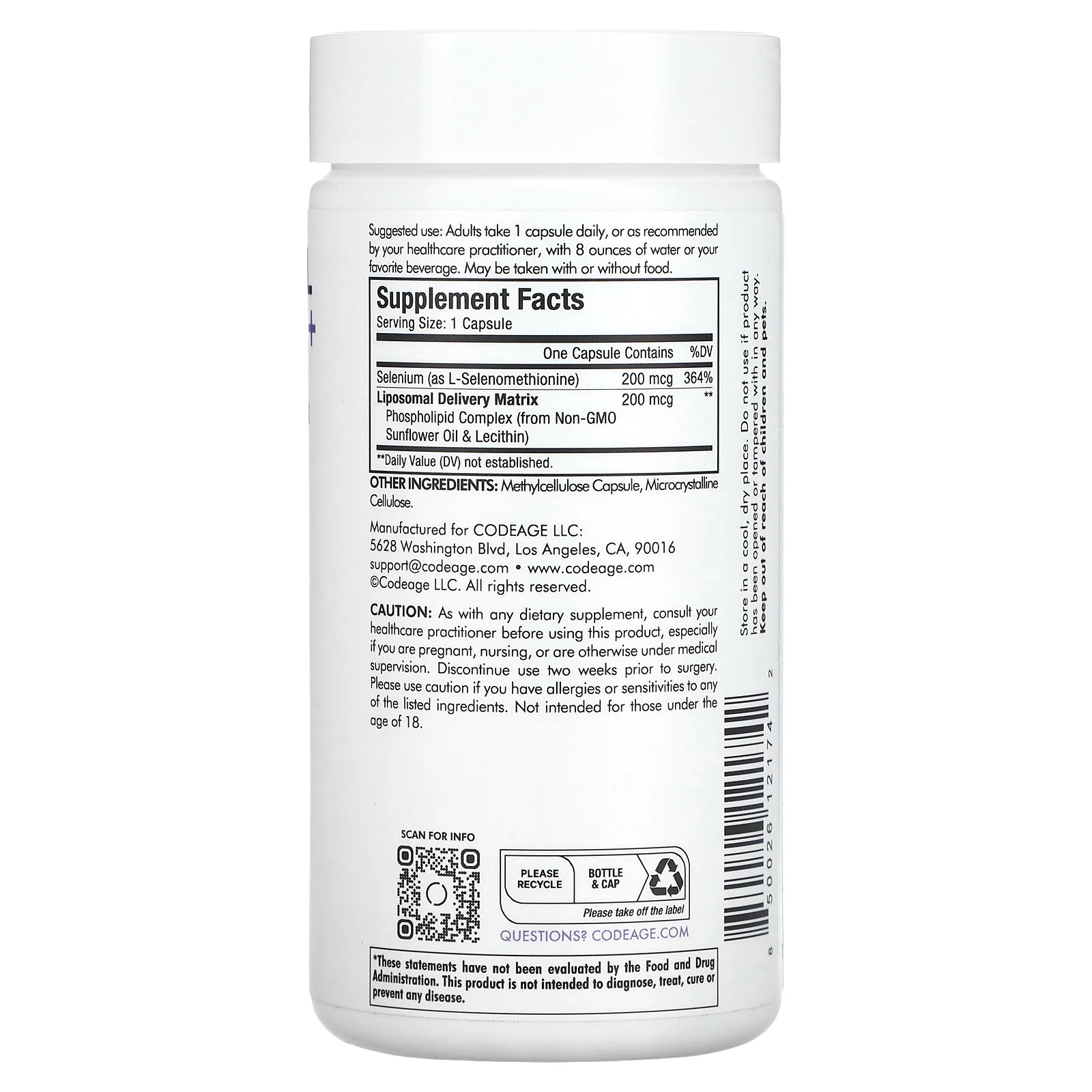 Codeage, липосомальный селен+, 180 капсул