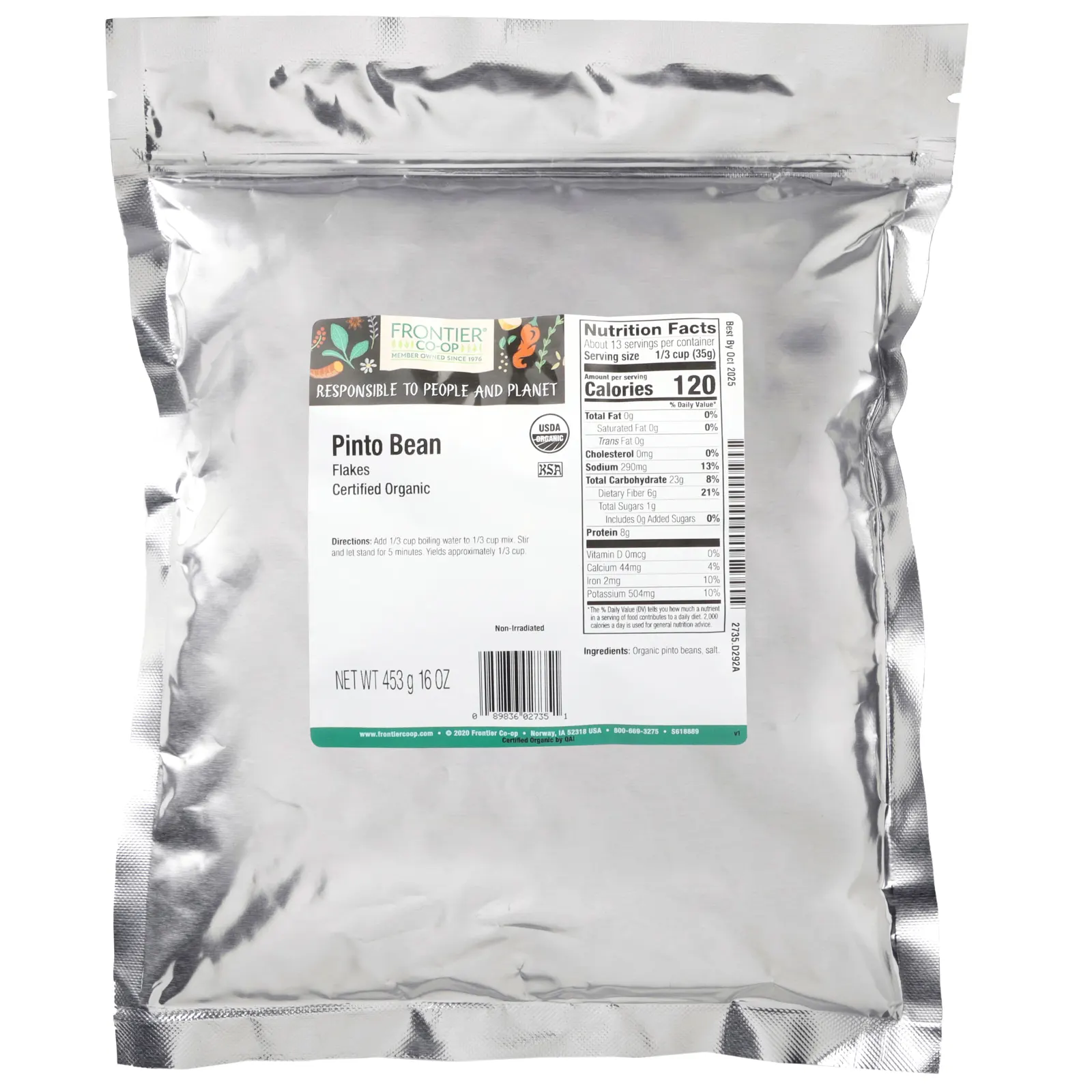 Frontier Co-op, Органические хлопья пинто, 453 г (16 унций)